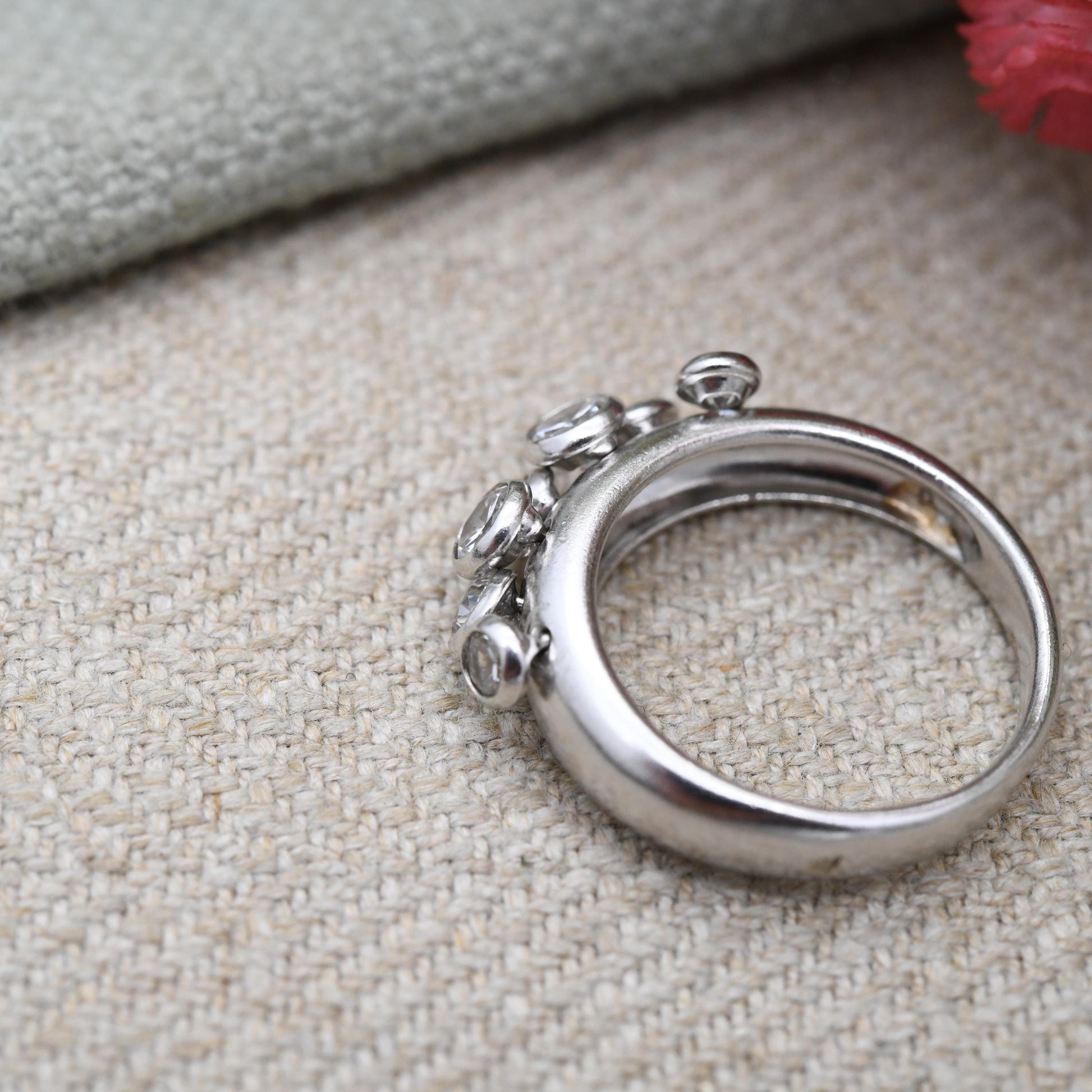 Vintage Sterling Silver CZ Moving Gemstone Band Ring - Large White Articulated Stones | Gift for Her | UK Size - M | US Size - 6 1/4