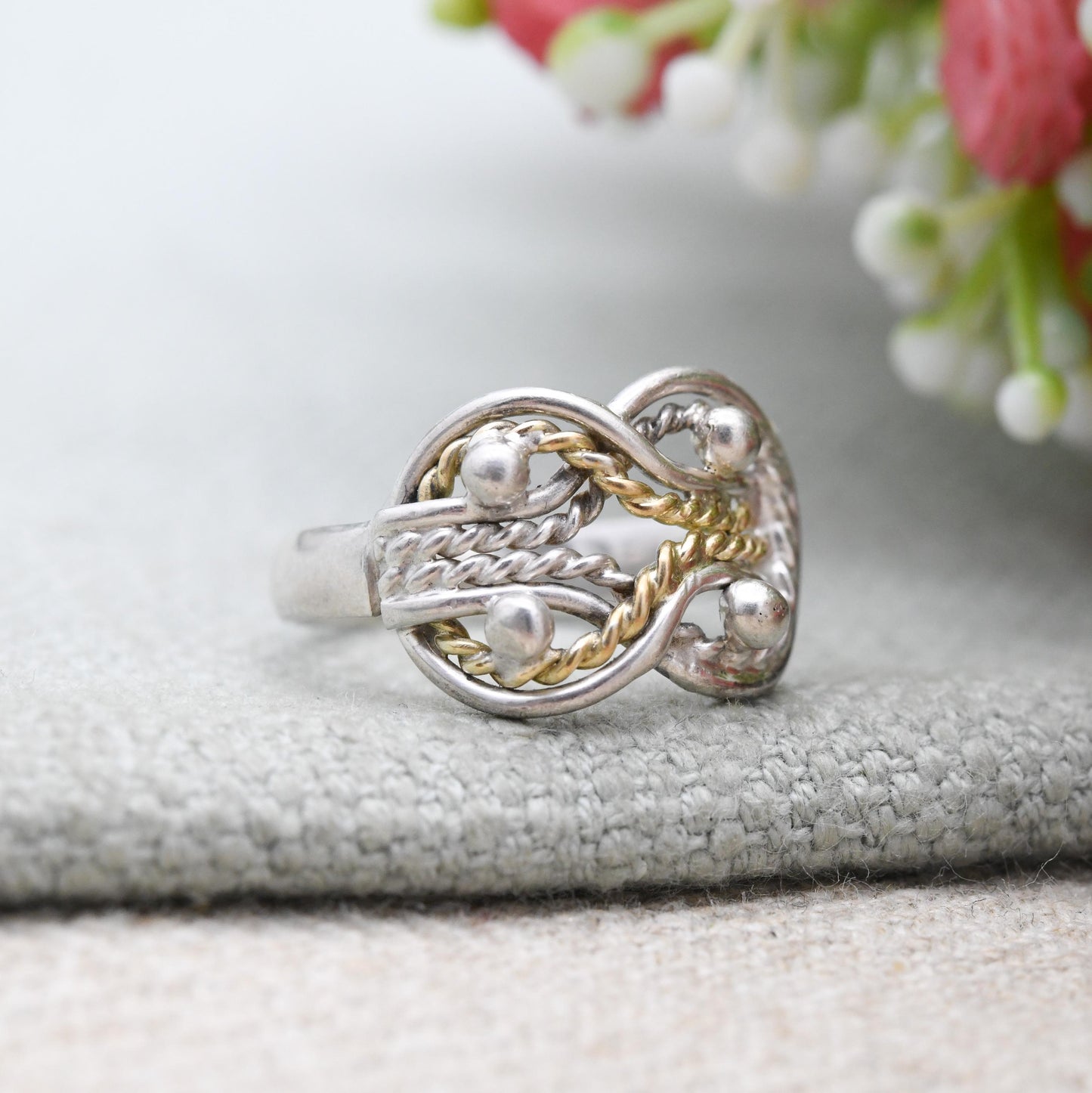 Vintage Sterling Silver Love Knot Ring Design - Gold PlatedRope Knot Ring | UK Size - K 1/2 | US Size - 5 1/2