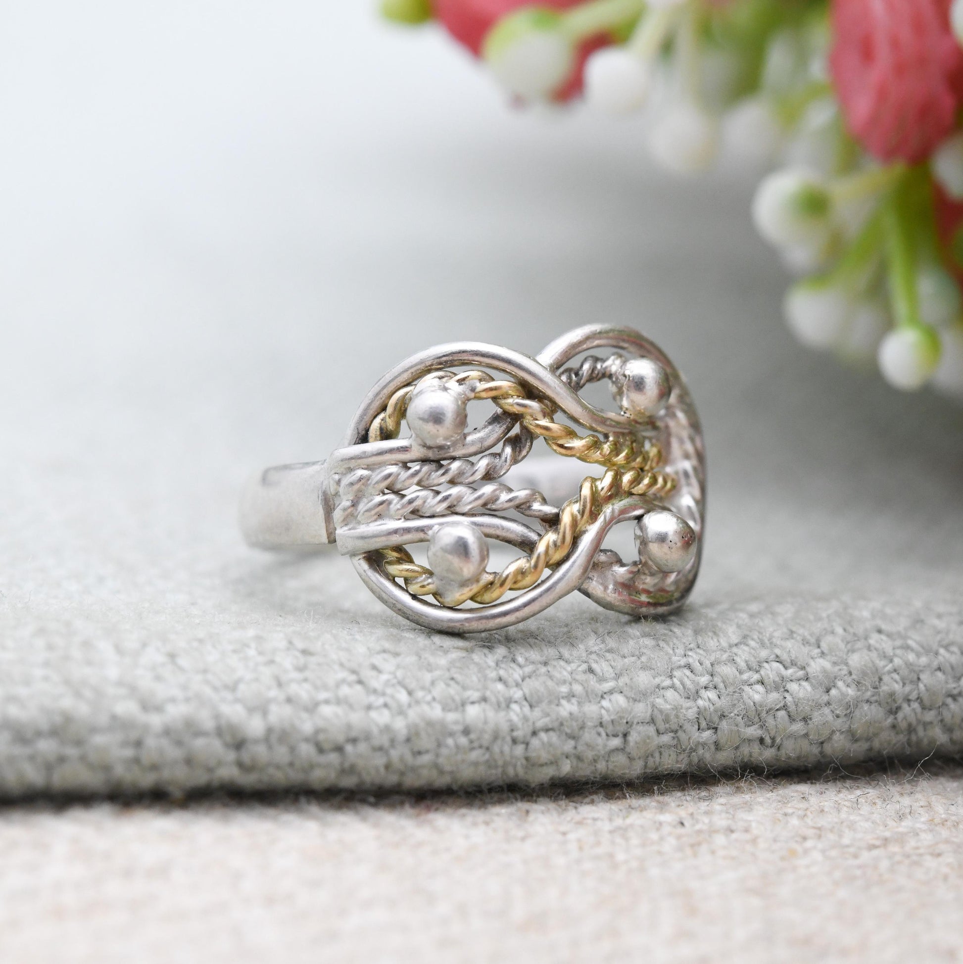 Vintage Sterling Silver Love Knot Ring Design - Gold PlatedRope Knot Ring | UK Size - K 1/2 | US Size - 5 1/2