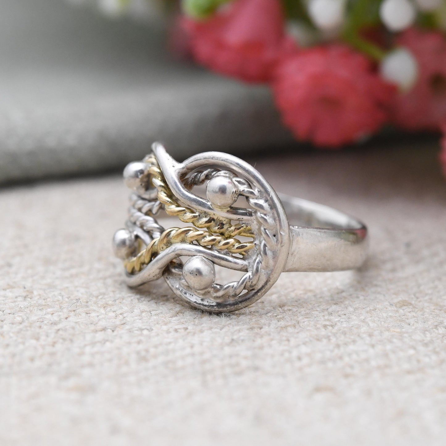 Vintage Sterling Silver Love Knot Ring Design - Gold PlatedRope Knot Ring | UK Size - K 1/2 | US Size - 5 1/2