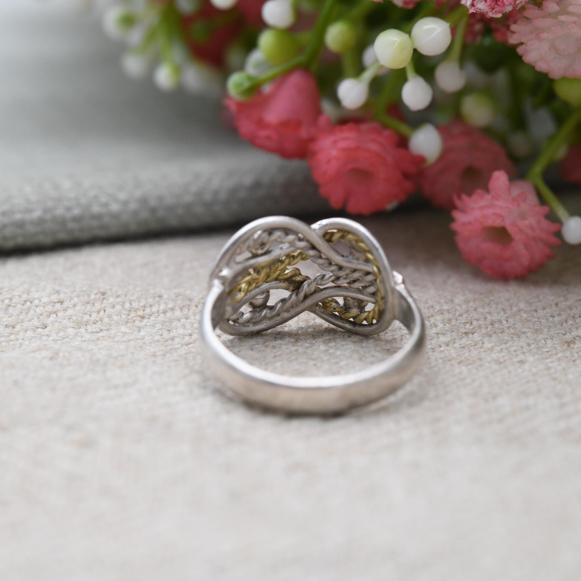 Vintage Sterling Silver Love Knot Ring Design - Gold PlatedRope Knot Ring | UK Size - K 1/2 | US Size - 5 1/2
