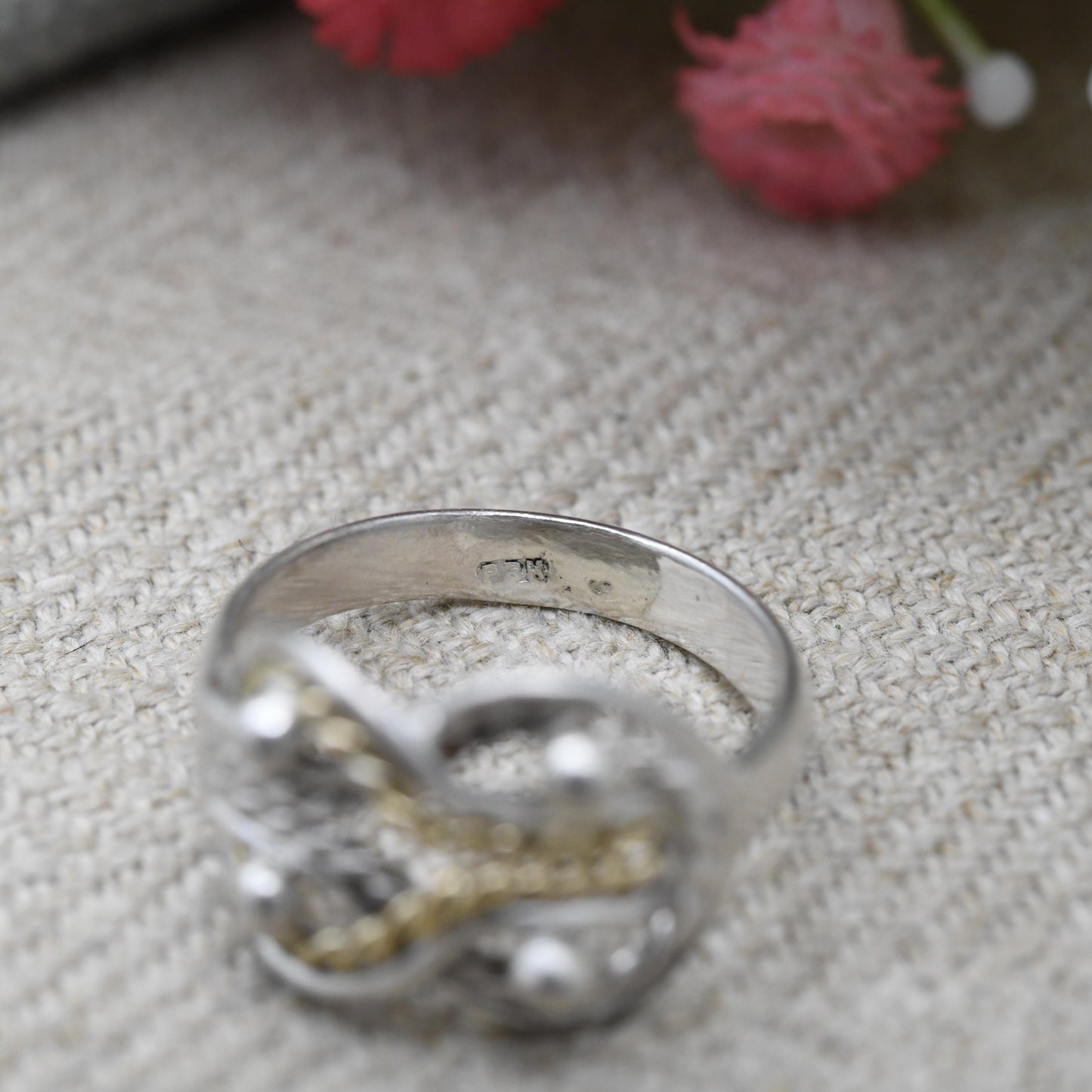 Vintage Sterling Silver Love Knot Ring Design - Gold PlatedRope Knot Ring | UK Size - K 1/2 | US Size - 5 1/2