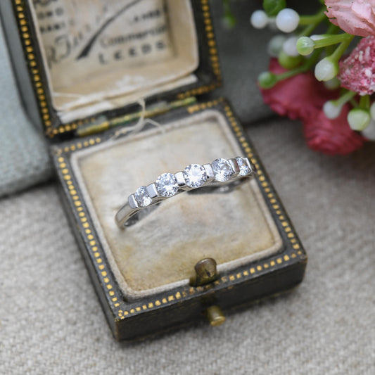 Sterling Silver Cubic Zirconia Five Stone Ring - Small White Stones CZ Ring | Y2K Placeholder Ring | UK Size - V 1/2 | US Size - 10 3/4
