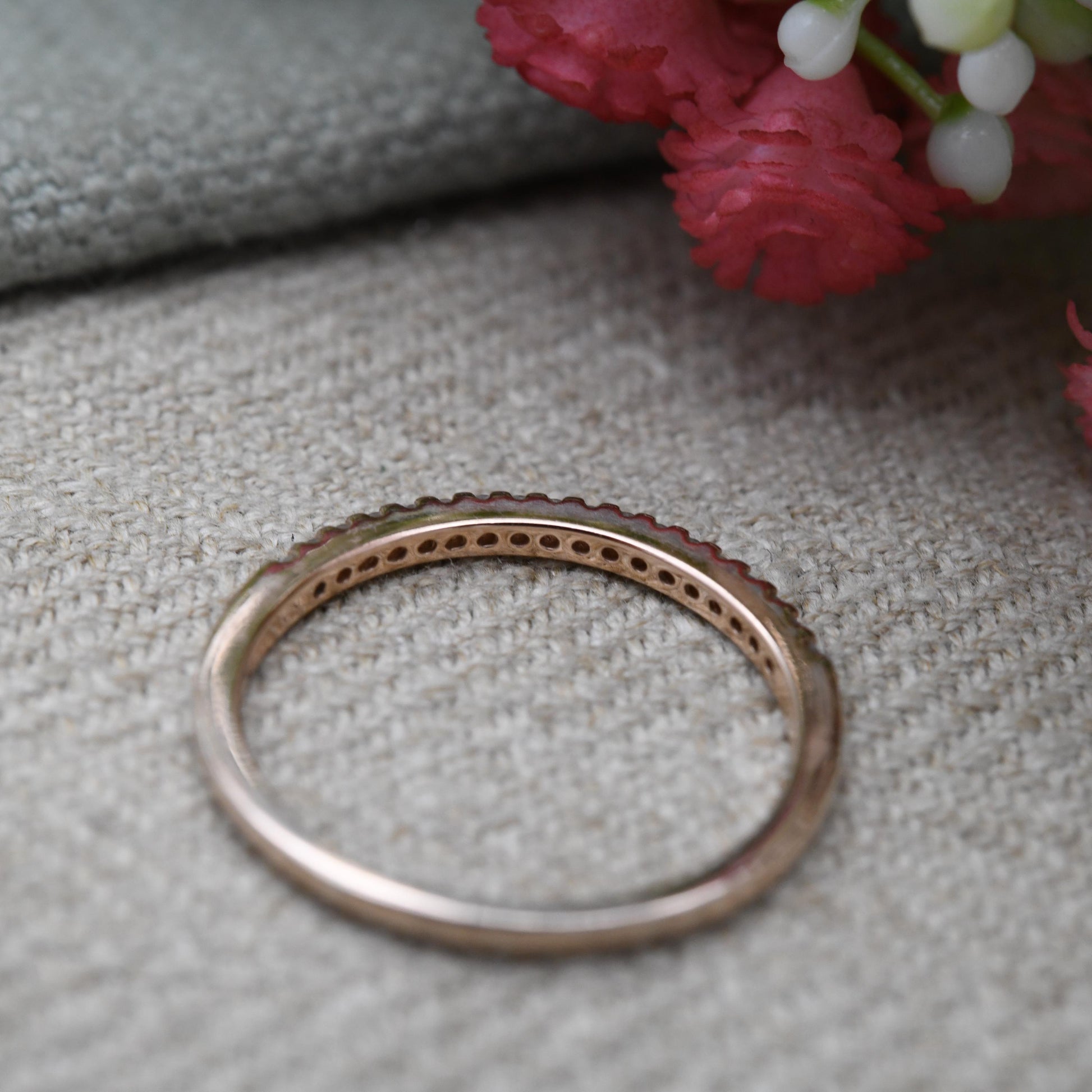 Vintage Sterling Silver Rose Gold Plated CZ Half Eternity Band Ring - Scallop Setting | UK Size - R 1/2 | US Size - 8 3/4
