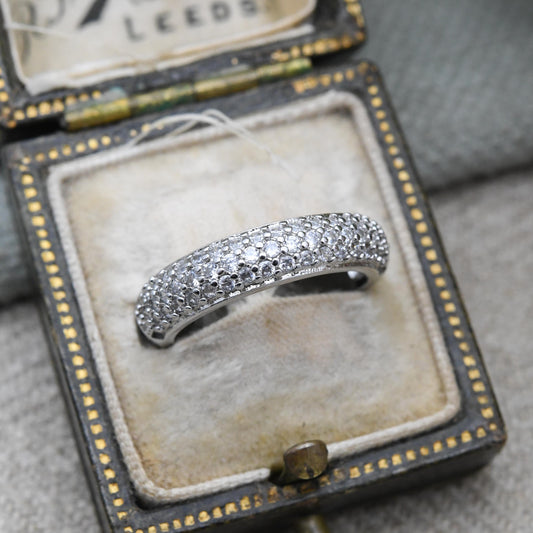 Vintage Sterling Silver Boule Ring - Clear Stone Half Hoop Ring | Gift for Her | UK Size - J | US Size - 4 3/4