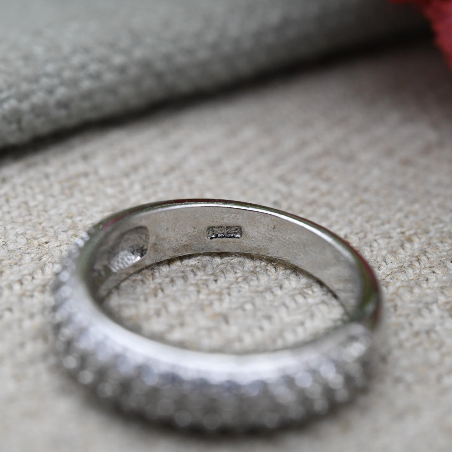 Vintage Sterling Silver Boule Ring - Clear Stone Half Hoop Ring | Gift for Her | UK Size - J | US Size - 4 3/4