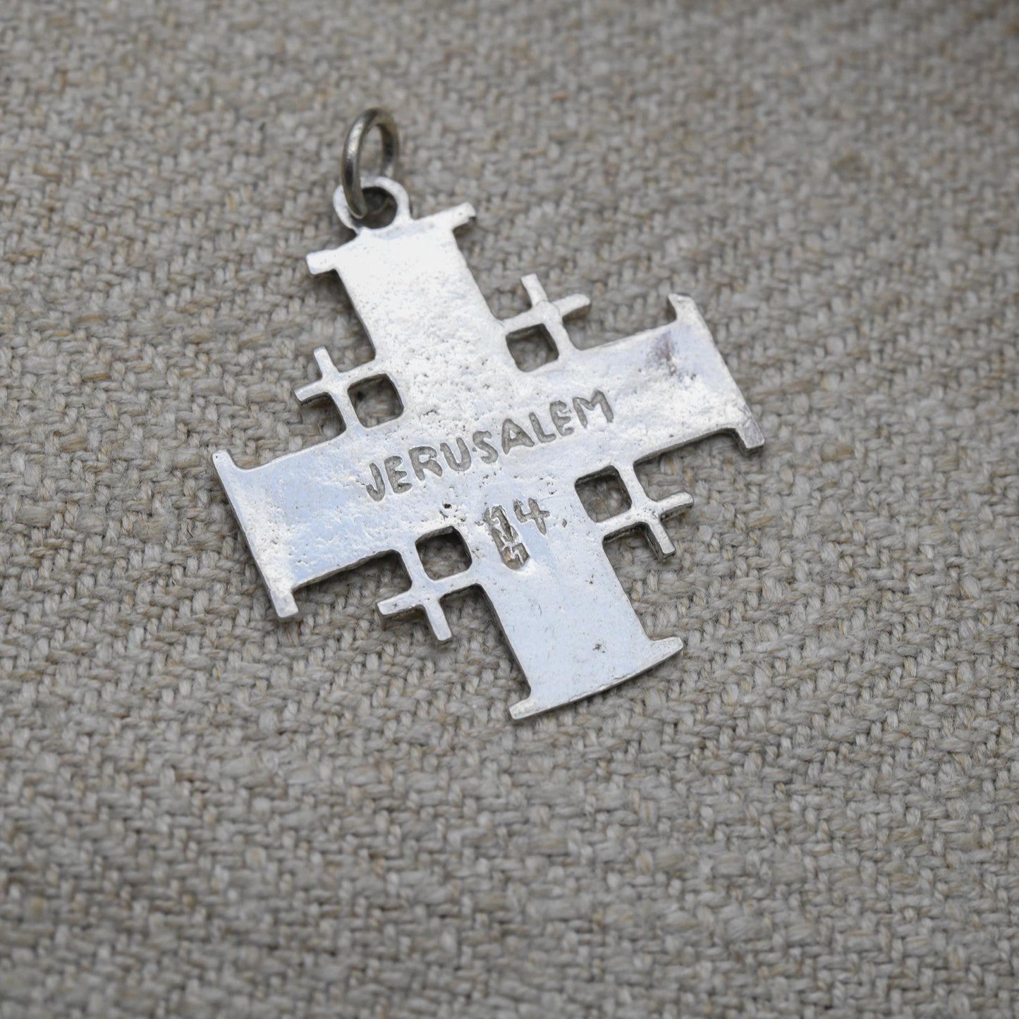 Vintage Sterling Silver Jerusalem Cross Pendant - Crusader Cross with Scrolling Design | Pretty Mid-Century Israel Jewellery