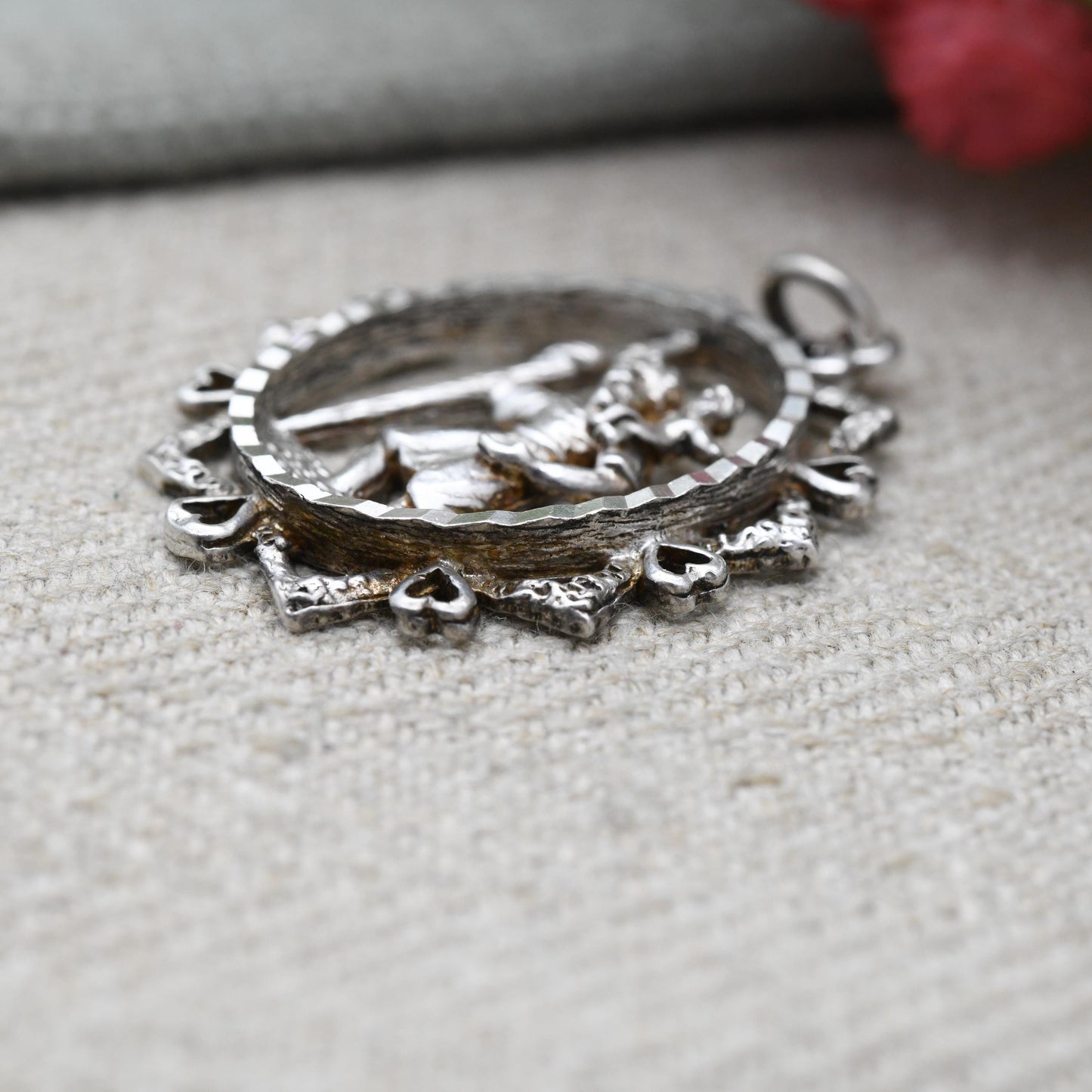 Vintage Sterling Silver St. Christopher Oval Shaped Pendant Engraved | Openwork Design | Saint of Travelling | Religious Jewellery