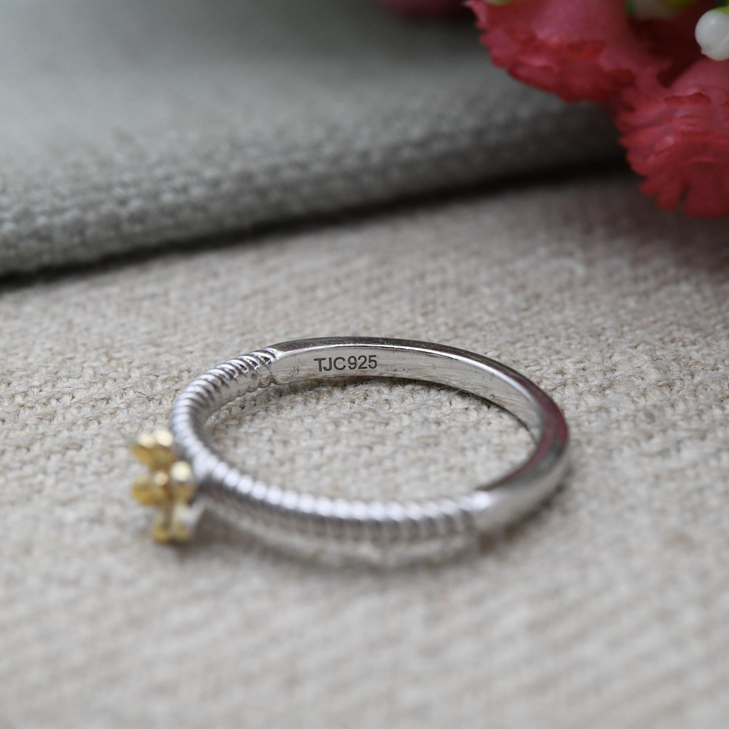 Vintage Sterling Silver Gold Plated Flower Ring TJC - Detailed Flower Floral Shape | Pretty Gift for Her | UK Size - N 1/2 | US Size - 6 3/4
