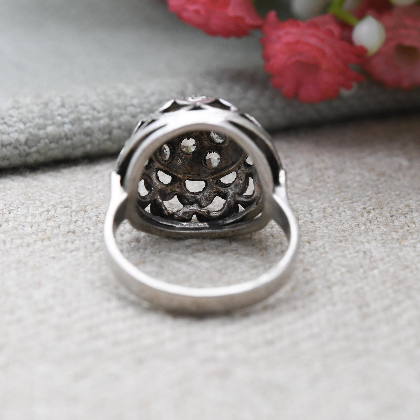 Vintage Sterling Silver Boule Cluster Ring - Clear Stones | Statement Cocktail Ring | Sparkly Ball | UK Size - H | US Size - 3 3/4