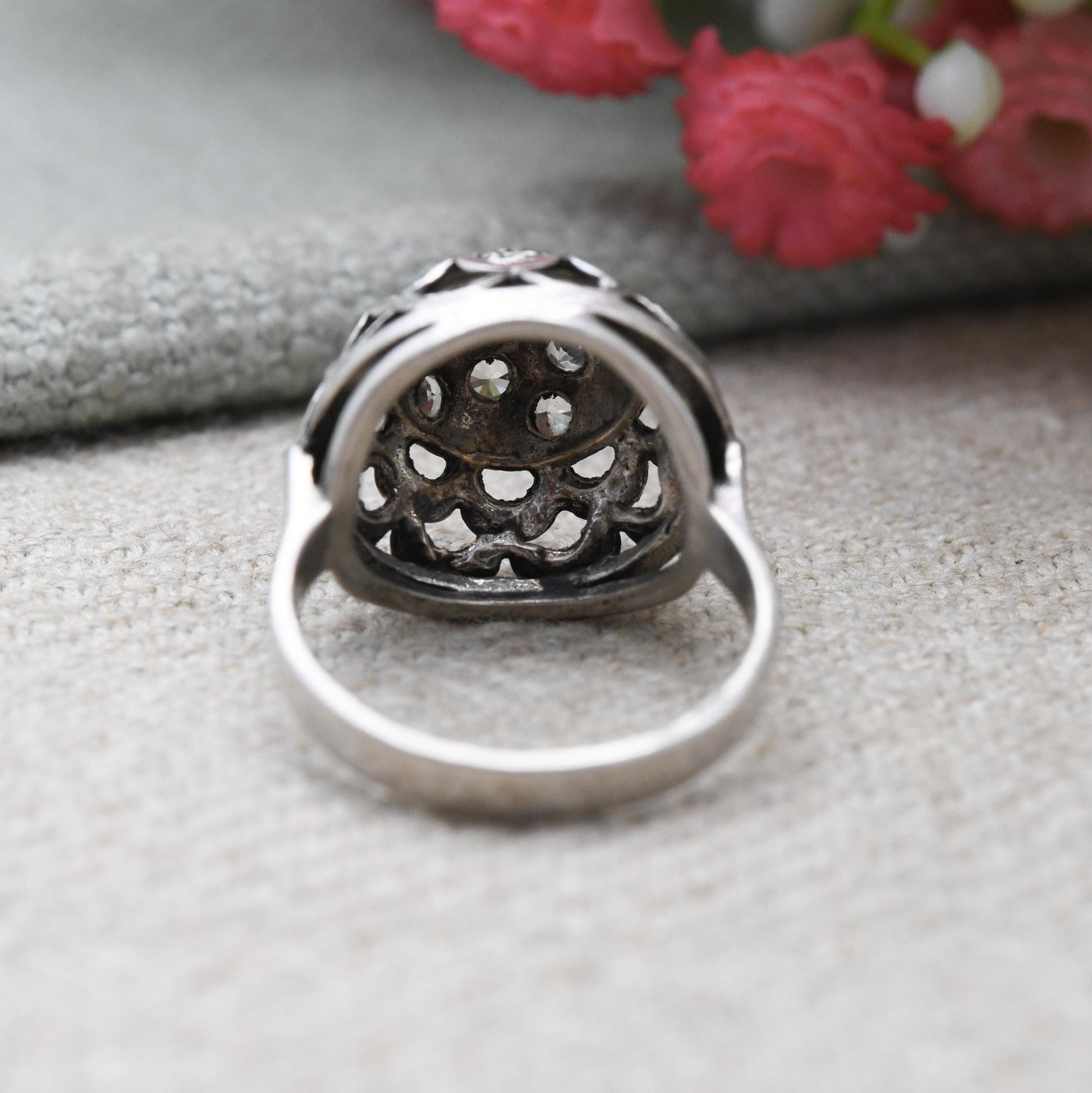 Vintage Sterling Silver Boule Cluster Ring - Clear Stones | Statement Cocktail Ring | Sparkly Ball | UK Size - H | US Size - 3 3/4
