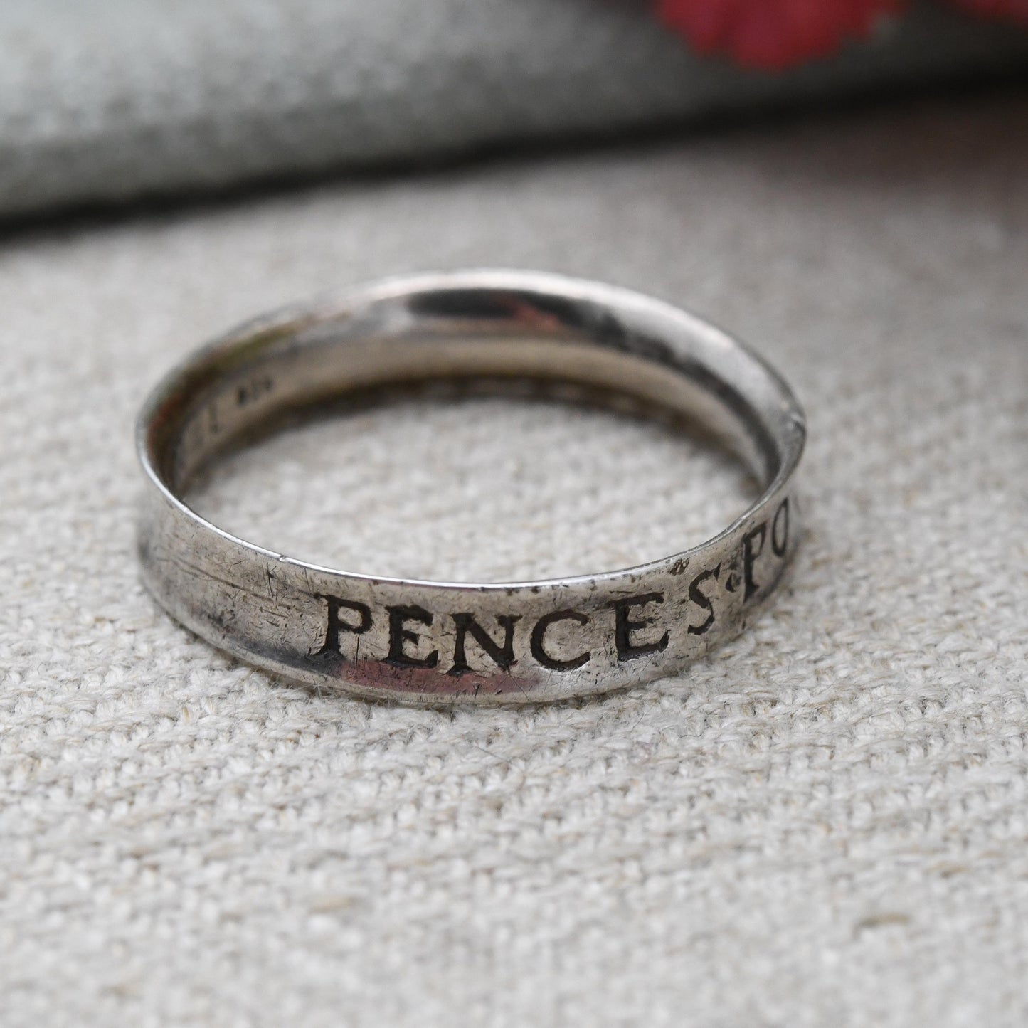 Vintage Sterling Silver Posy Ring Pences Povr Moye Dv - Think of Me God Willing Inscription Museum of London Ring | Size UK - T | US - 9 1/2