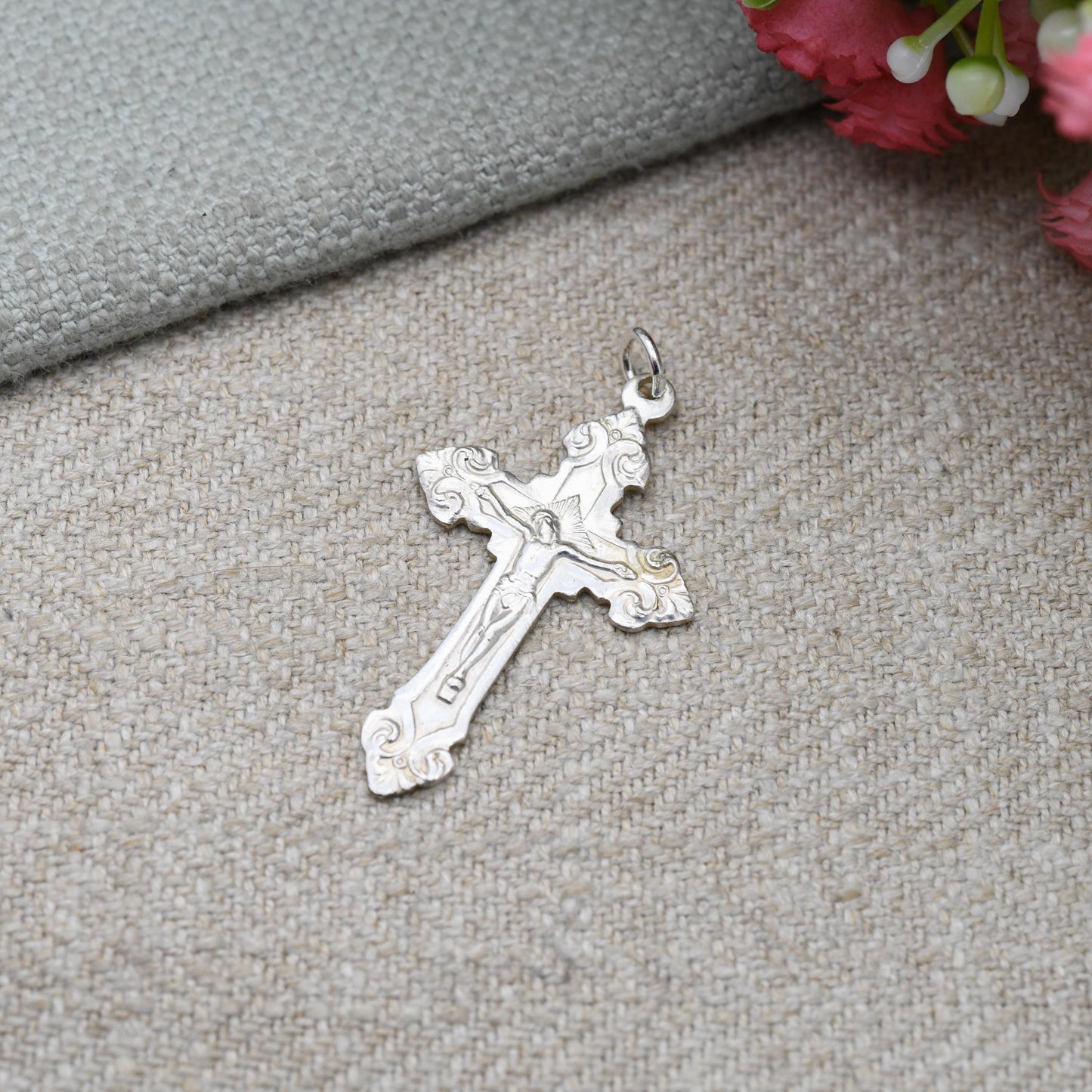 Vintage Sterling Silver Crucifix Pendant Christ on the Cross - Religious Jewellery | Gift for Charm Necklace