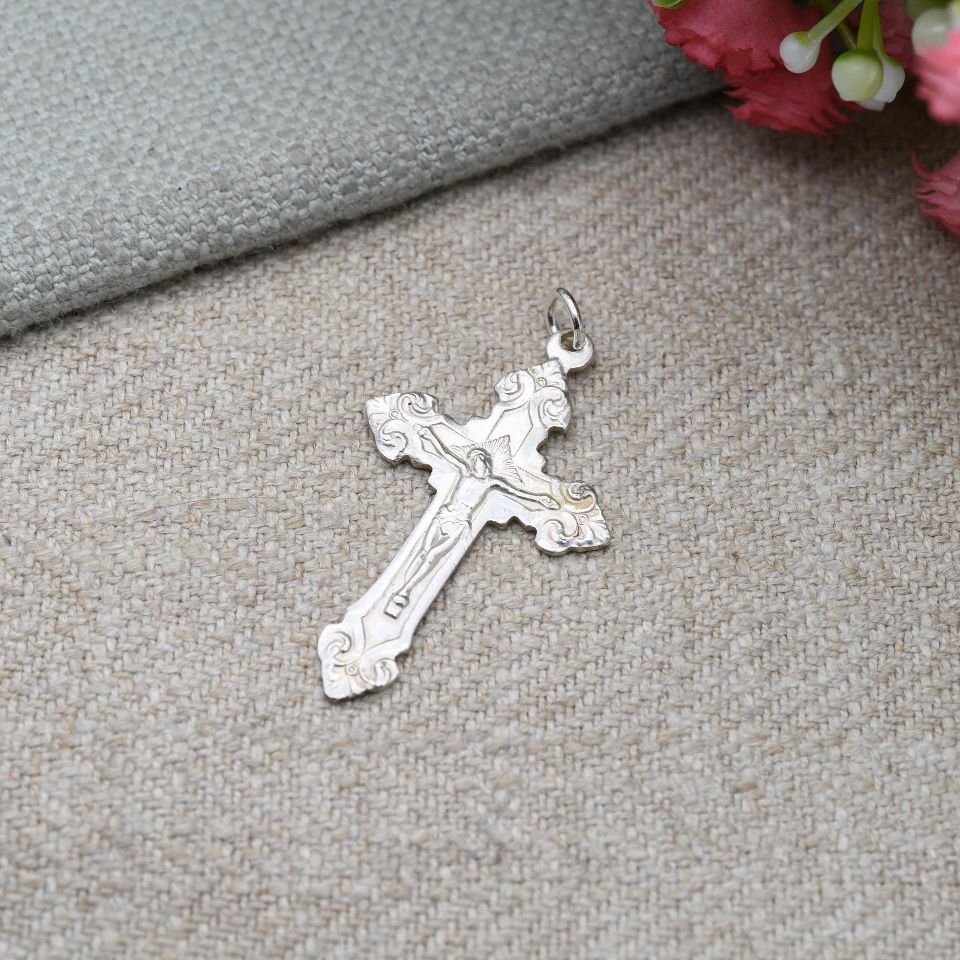Vintage Sterling Silver Crucifix Pendant Christ on the Cross - Religious Jewellery | Gift for Charm Necklace