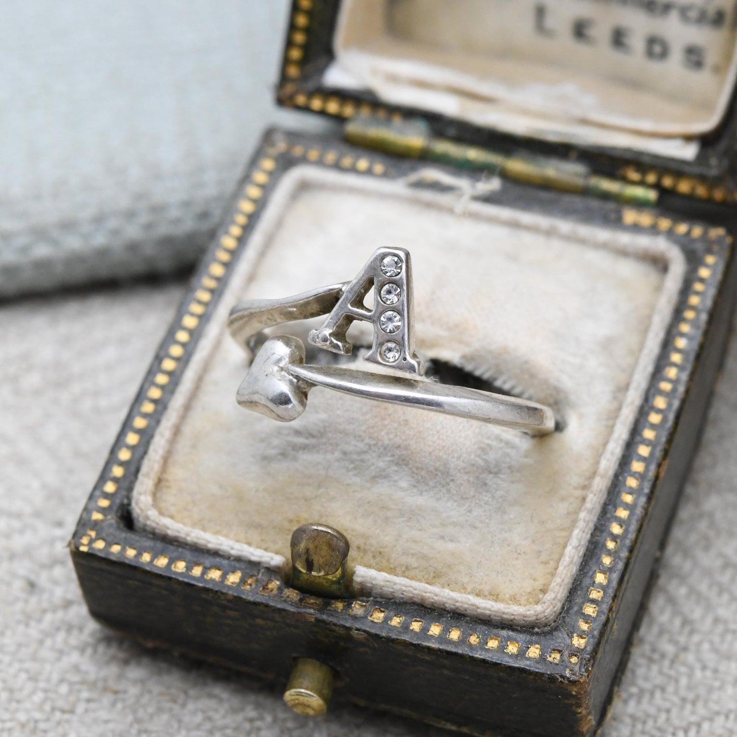 Vintage Sterling Silver Letter A Love Heart Ring - Clear Stone Y2K Jewellery | Romantic Gift for Her | UK Size - L | US Size - 5 3/4