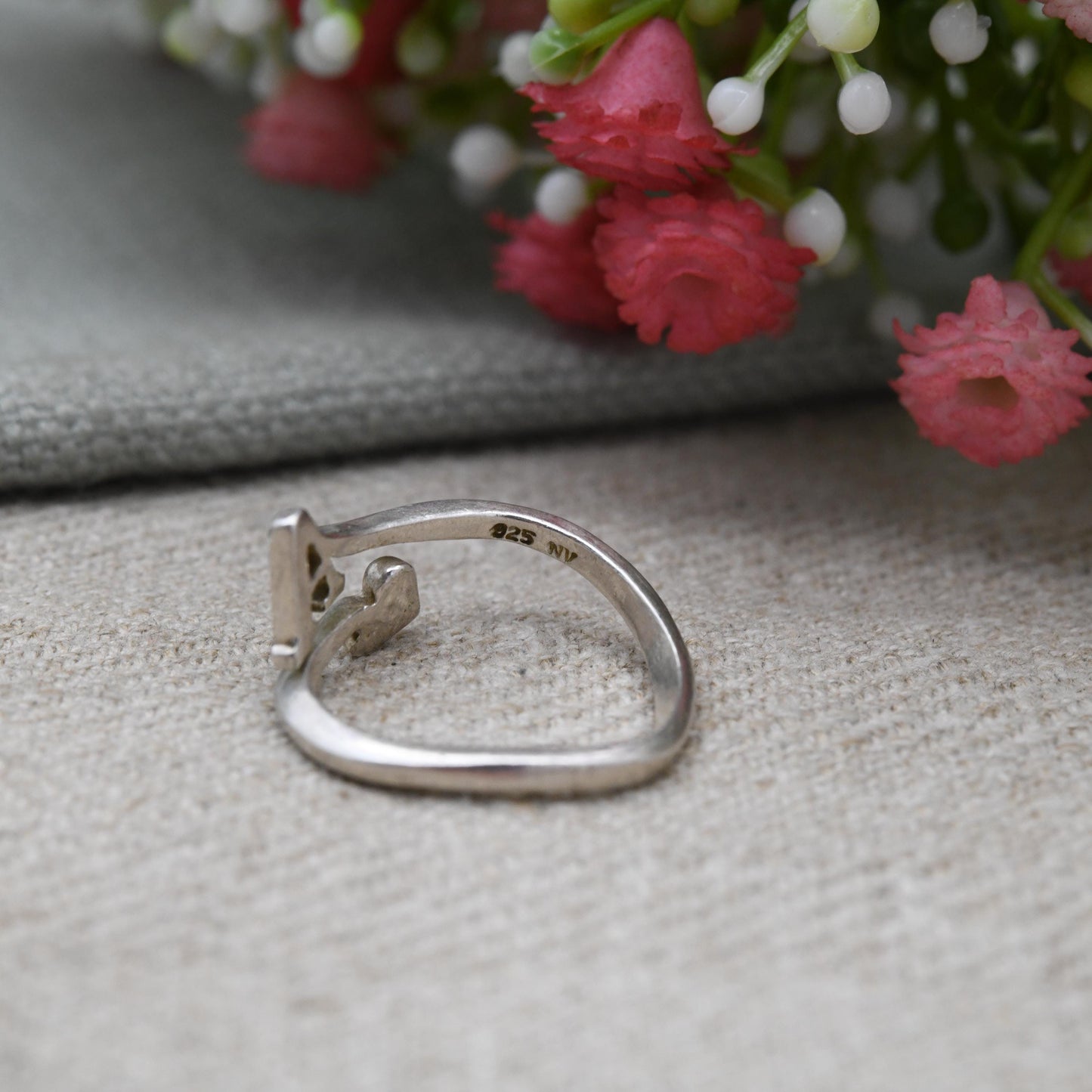Vintage Sterling Silver Letter A Love Heart Ring - Clear Stone Y2K Jewellery | Romantic Gift for Her | UK Size - L | US Size - 5 3/4