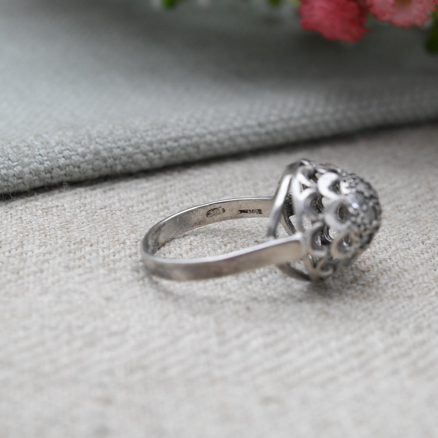 Vintage Sterling Silver Boule Cluster Ring - Clear Stones | Statement Cocktail Ring | Sparkly Ball | UK Size - O 1/2 | US Size - 7 1/2