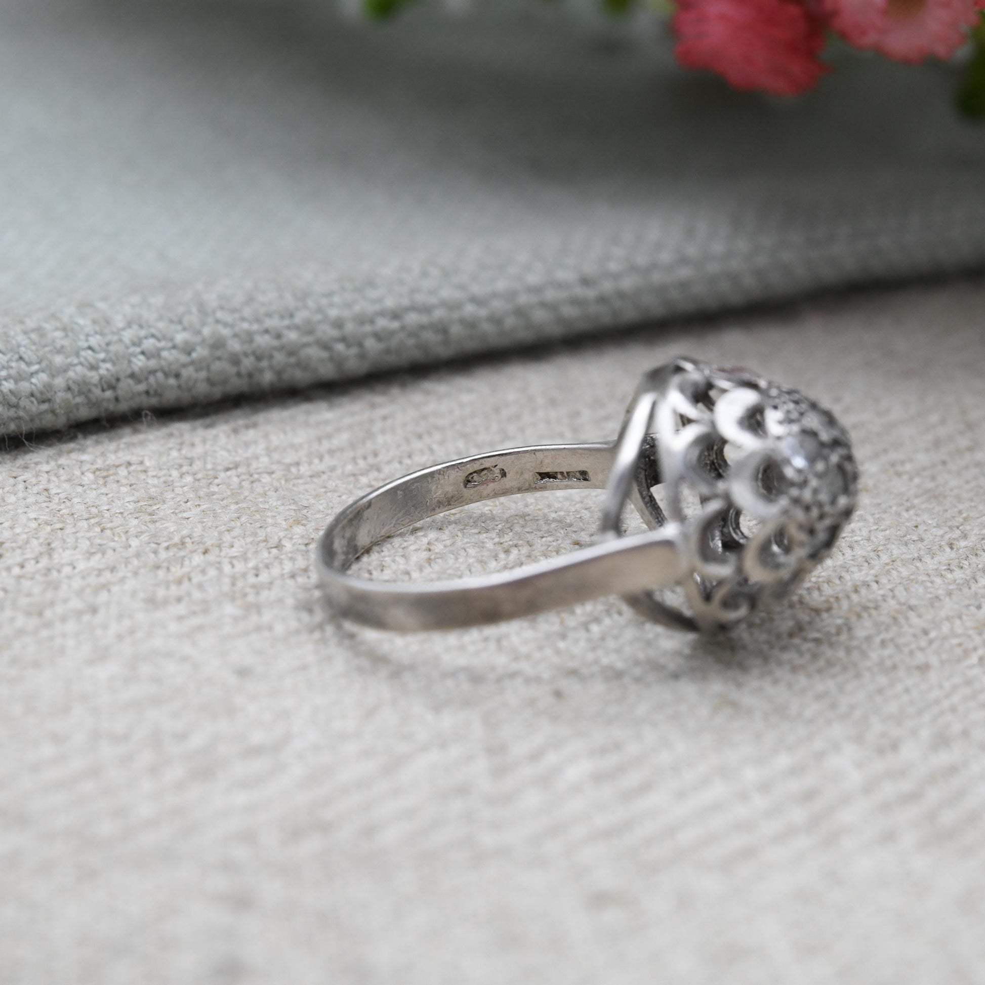 Vintage Sterling Silver Boule Cluster Ring - Clear Stones | Statement Cocktail Ring | Sparkly Ball | UK Size - O 1/2 | US Size - 7 1/2