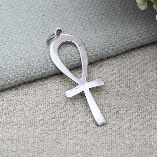 Vintage Sterling Silver Egyptian Ankh Pendant - Ancient Egypt Symbol of Life | Unizex Hooped Cross for Chunky Necklace | Gift for Her