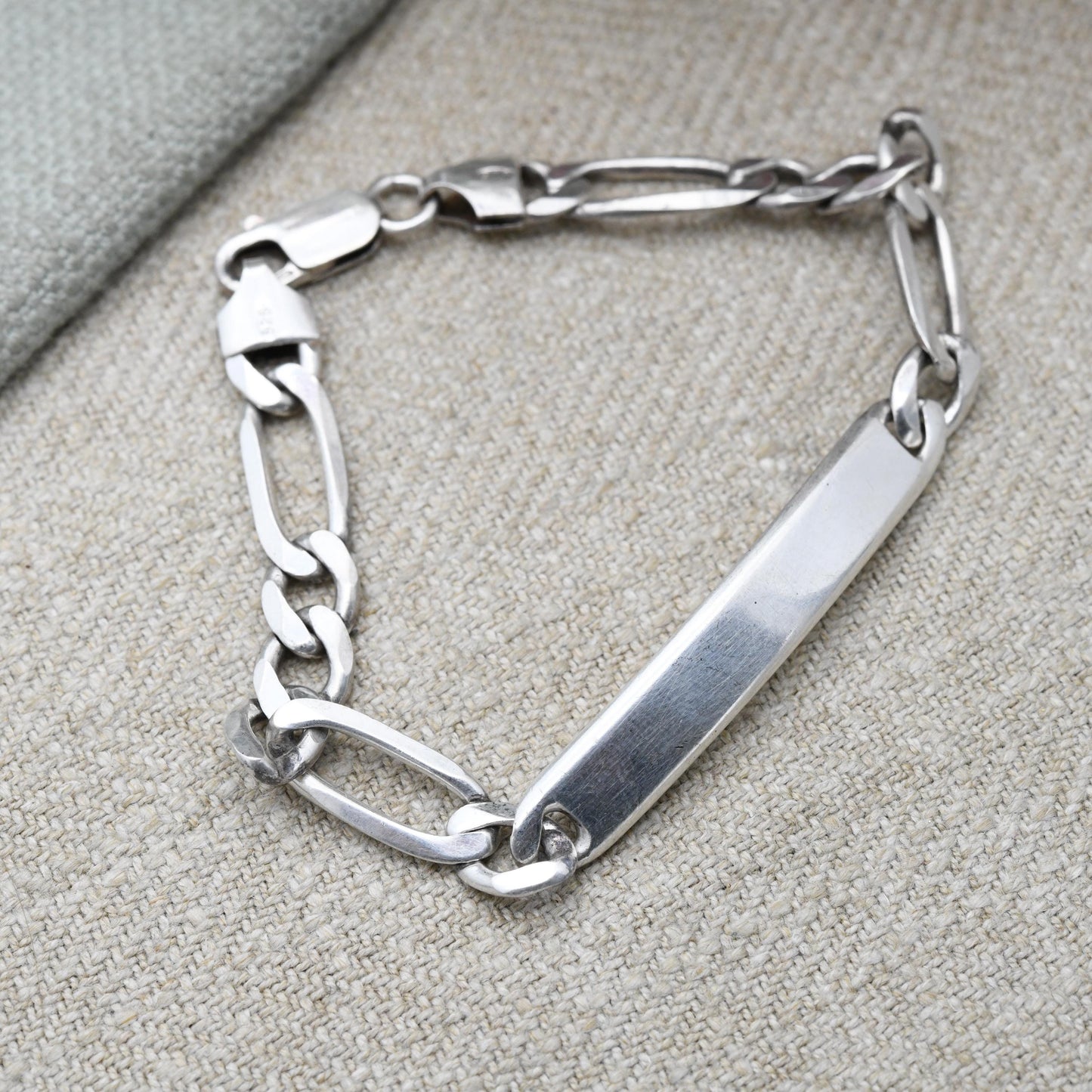 Vintage Italian Sterling Silver ID Bracelet - Figaro Links | Charm Bracelet | Unisex Jewellery Gift for Him