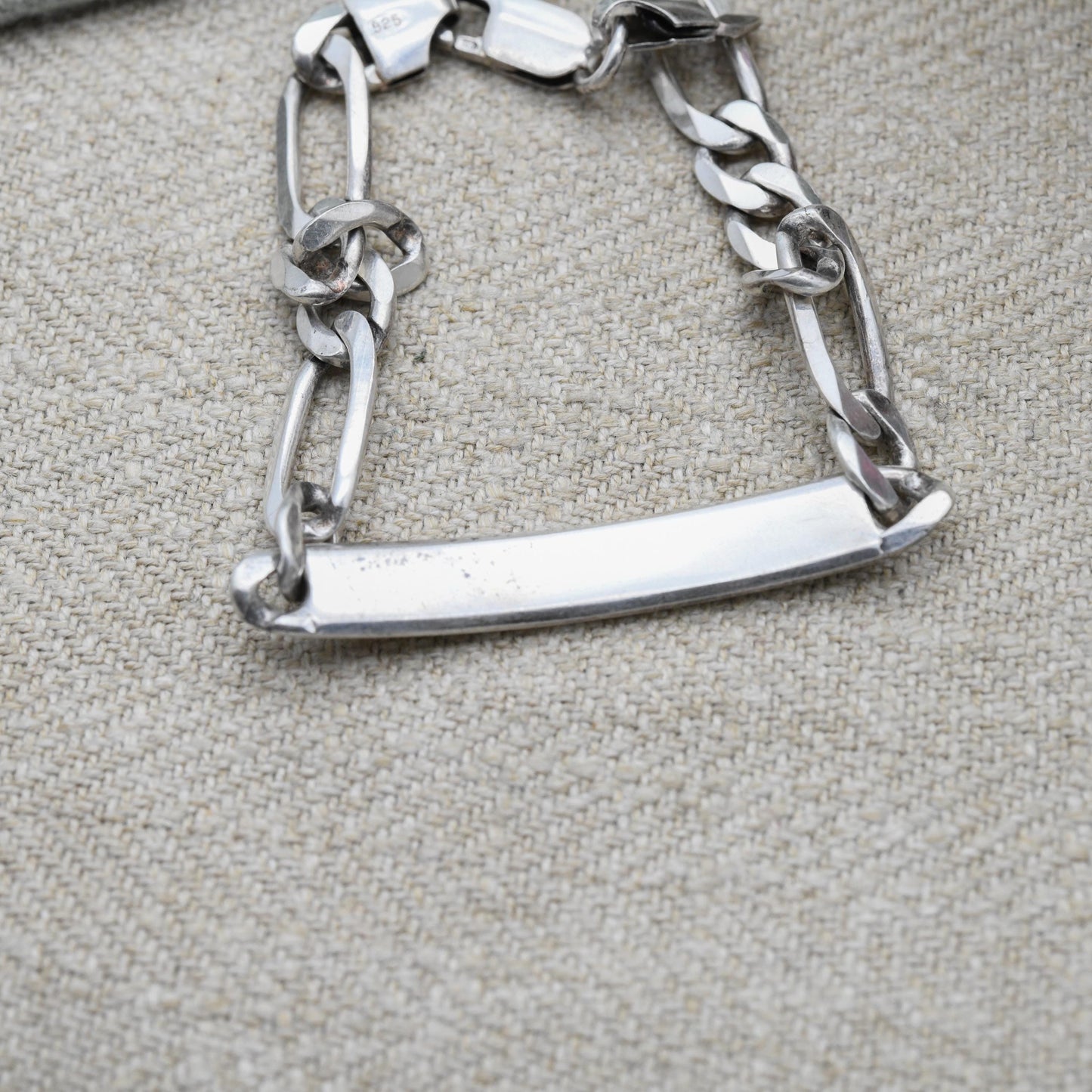 Vintage Italian Sterling Silver ID Bracelet - Figaro Links | Charm Bracelet | Unisex Jewellery Gift for Him