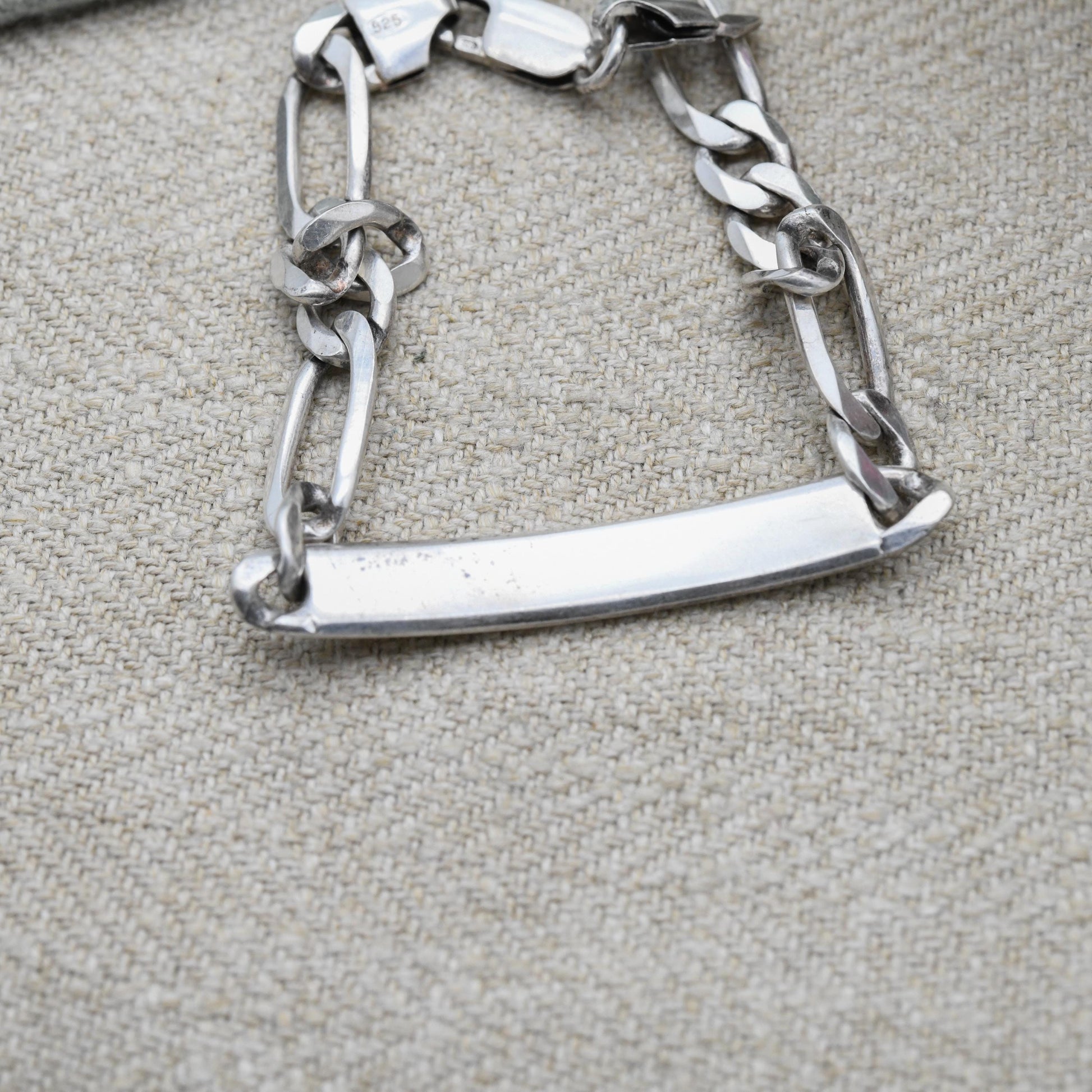 Vintage Italian Sterling Silver ID Bracelet - Figaro Links | Charm Bracelet | Unisex Jewellery Gift for Him
