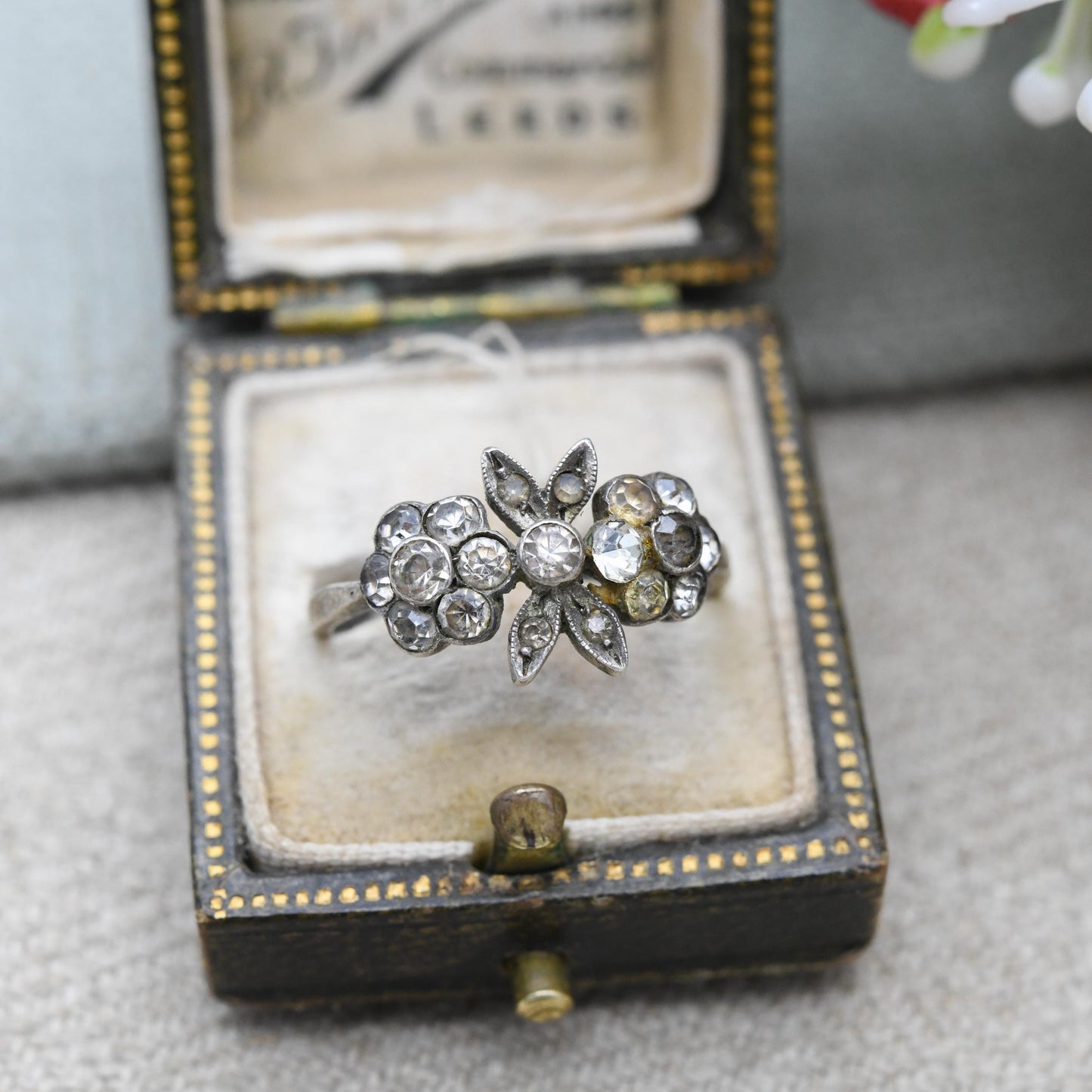 Vintage European Silver Paste Ring C.1940s - Floral Cluster Milgrain Setting Ring | UK Size - O 1/2 | US Size - 7 1/2