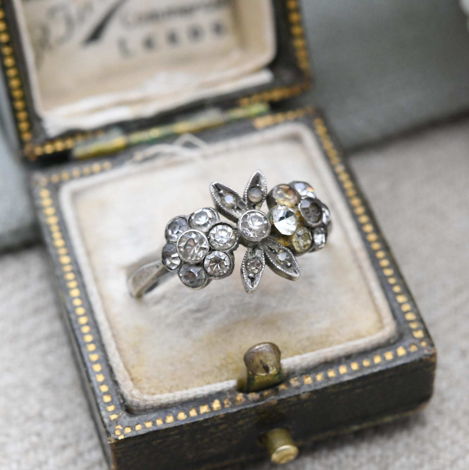 Vintage European Silver Paste Ring C.1940s - Floral Cluster Milgrain Setting Ring | UK Size - O 1/2 | US Size - 7 1/2