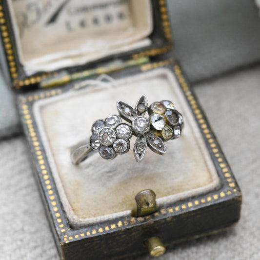 Vintage European Silver Paste Ring C.1940s - Floral Cluster Milgrain Setting Ring | UK Size - O 1/2 | US Size - 7 1/2
