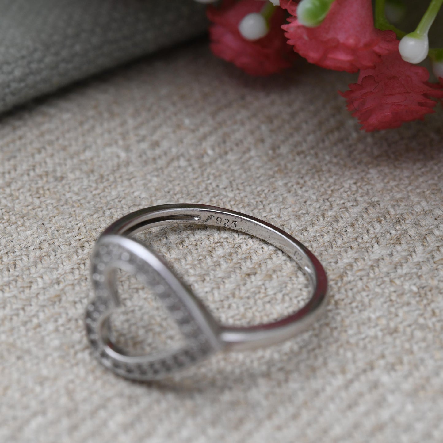 Vintage Sterling Silver and CZ Heart Ring - Sparkly Clear Stone | Openwork Love Heart | Gift for Her | UK Size - S | US Size - 9 1/4