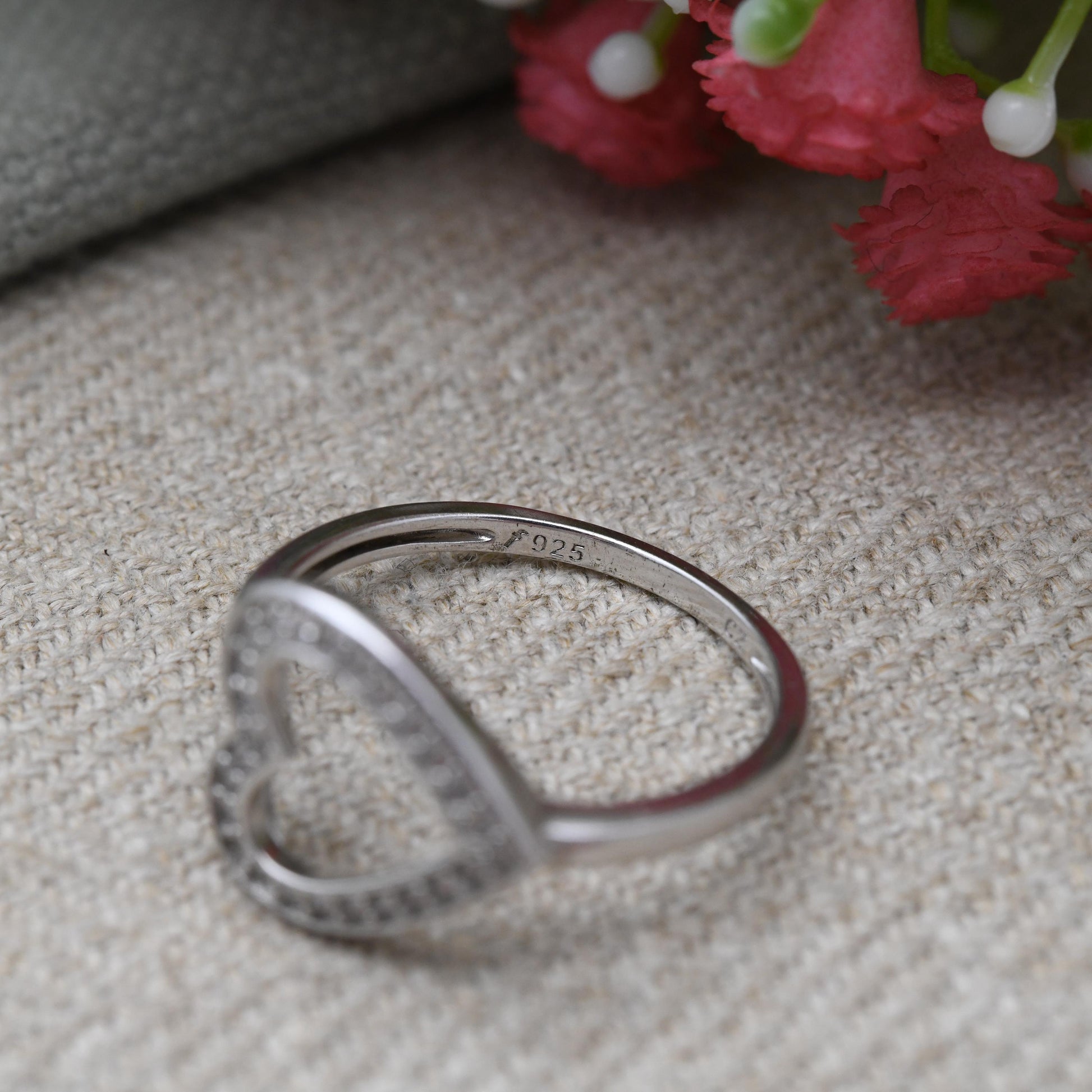 Vintage Sterling Silver and CZ Heart Ring - Sparkly Clear Stone | Openwork Love Heart | Gift for Her | UK Size - S | US Size - 9 1/4