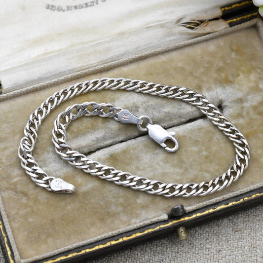 Milor Sterling Silver Chain Bracelet - Italian Double Flat Curb Links | Charm Bracelet | Gift for Him | Gift for Her