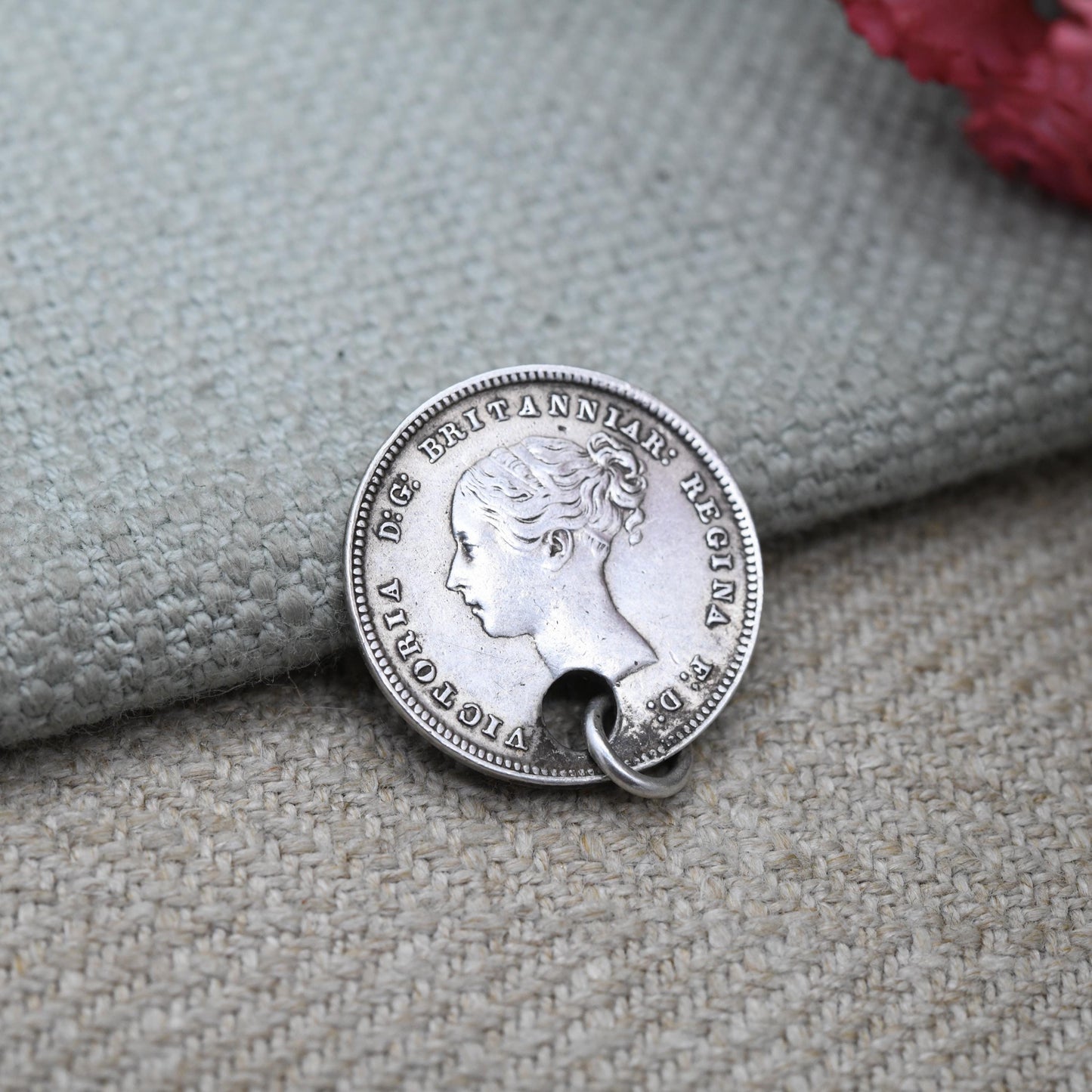 Antique Victorian Sterling Silver Four Pence Coin Charm Pendant 1867 - Queen Victoria Young Head Groat | Solid Silver Coin Jewellery