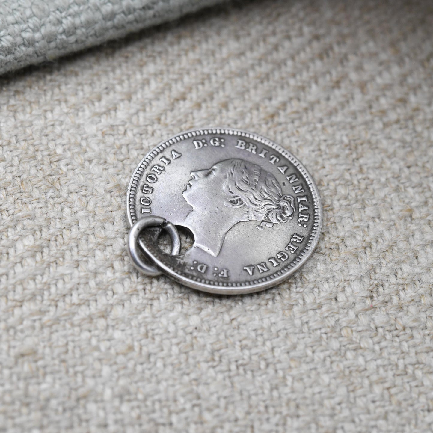 Antique Victorian Sterling Silver Four Pence Coin Charm Pendant 1867 - Queen Victoria Young Head Groat | Solid Silver Coin Jewellery