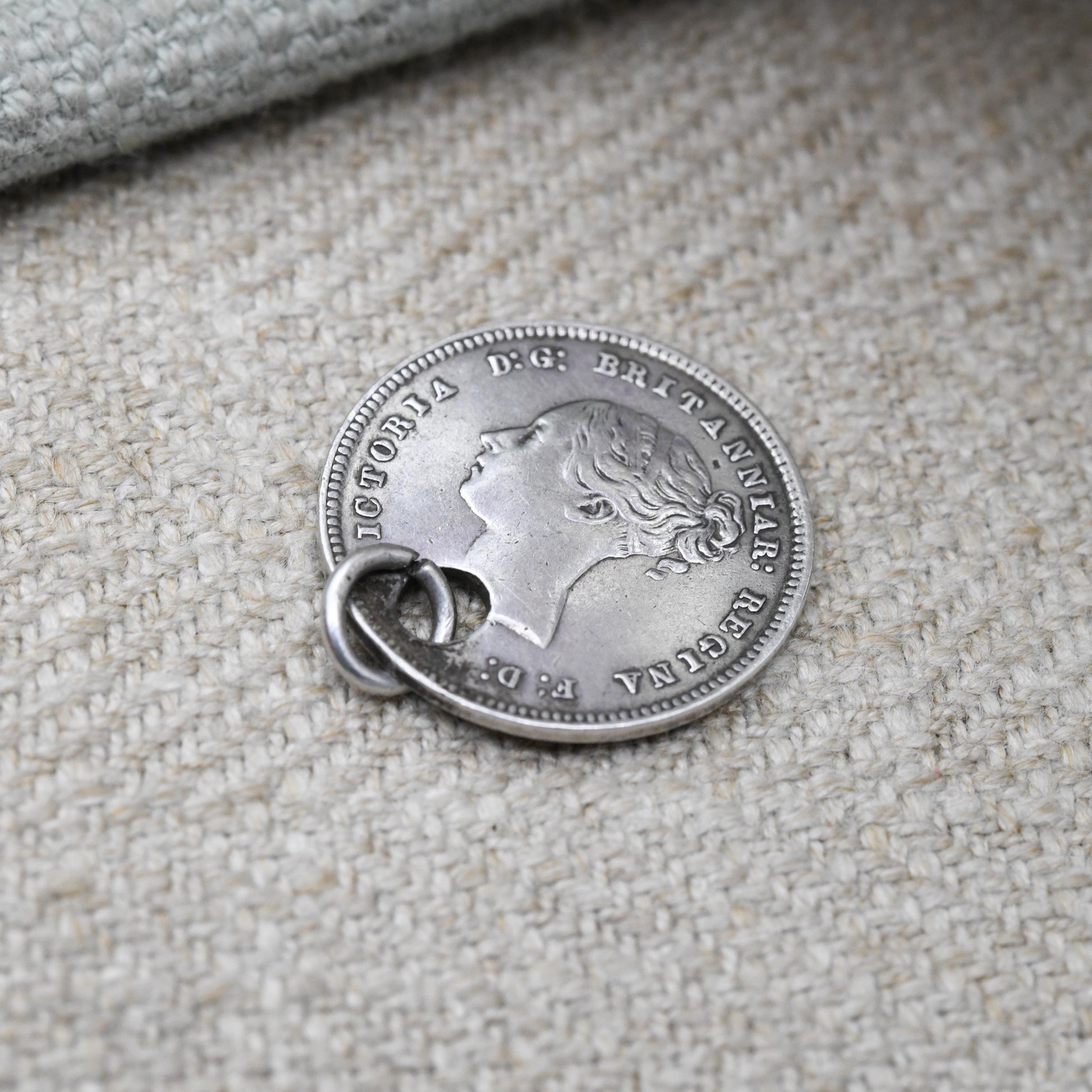 Antique Victorian Sterling Silver Four Pence Coin Charm Pendant 1867 - Queen Victoria Young Head Groat | Solid Silver Coin Jewellery