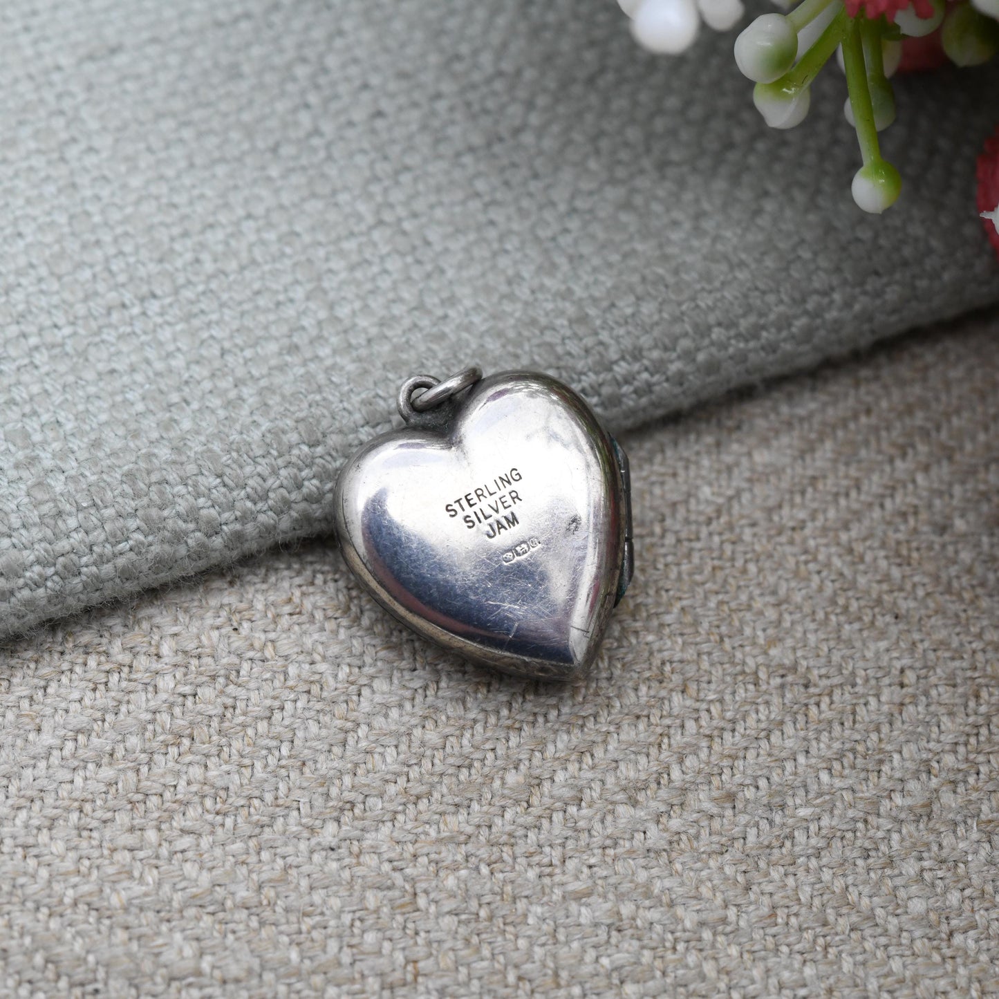 Vintage Sterling Silver Small Heart Locket Pendant with Engraved Floral Design - Love Heart Shape Locket | Gift for Her Charm Necklace Stack