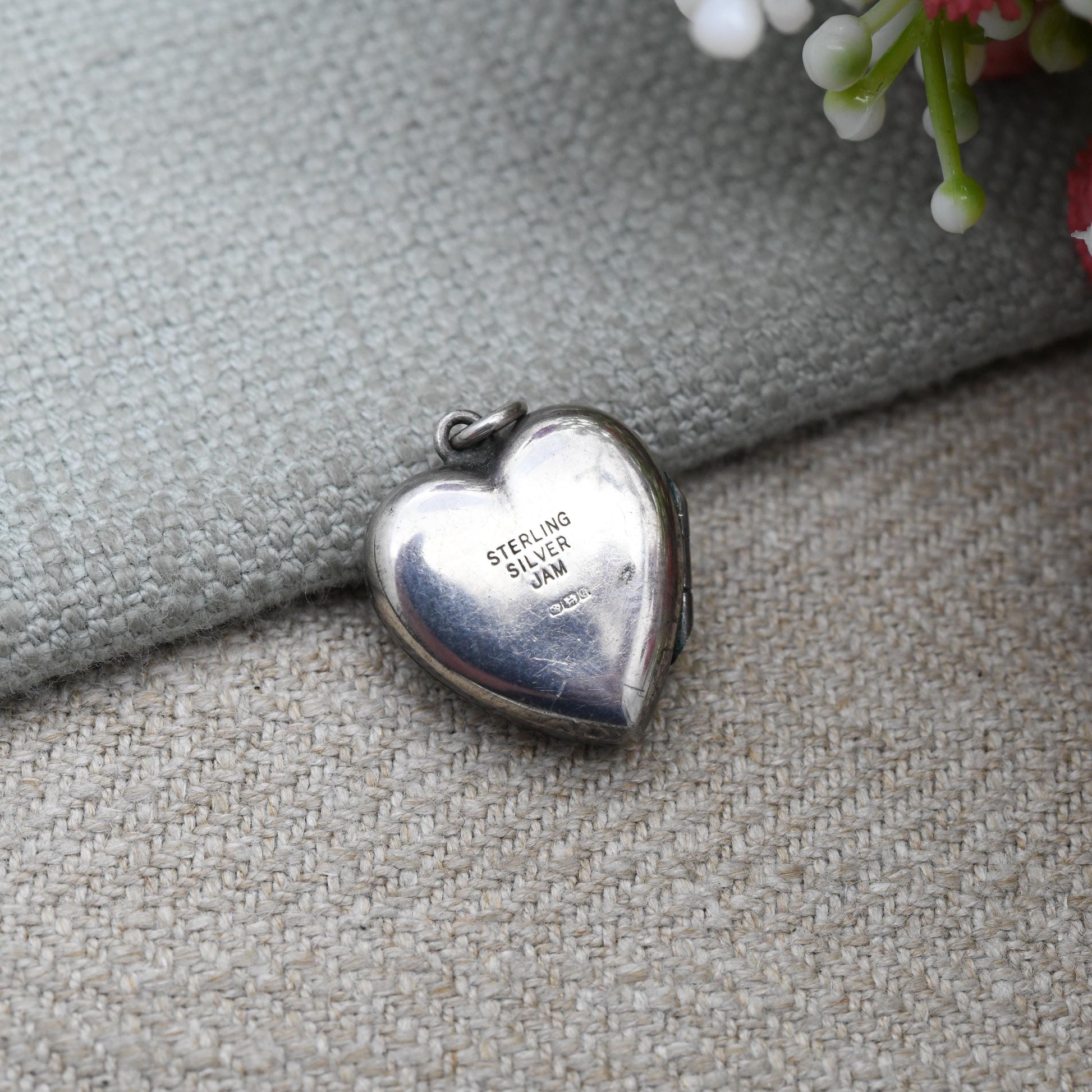 Vintage Sterling Silver Small Heart Locket Pendant with Engraved Floral Design - Love Heart Shape Locket | Gift for Her Charm Necklace Stack