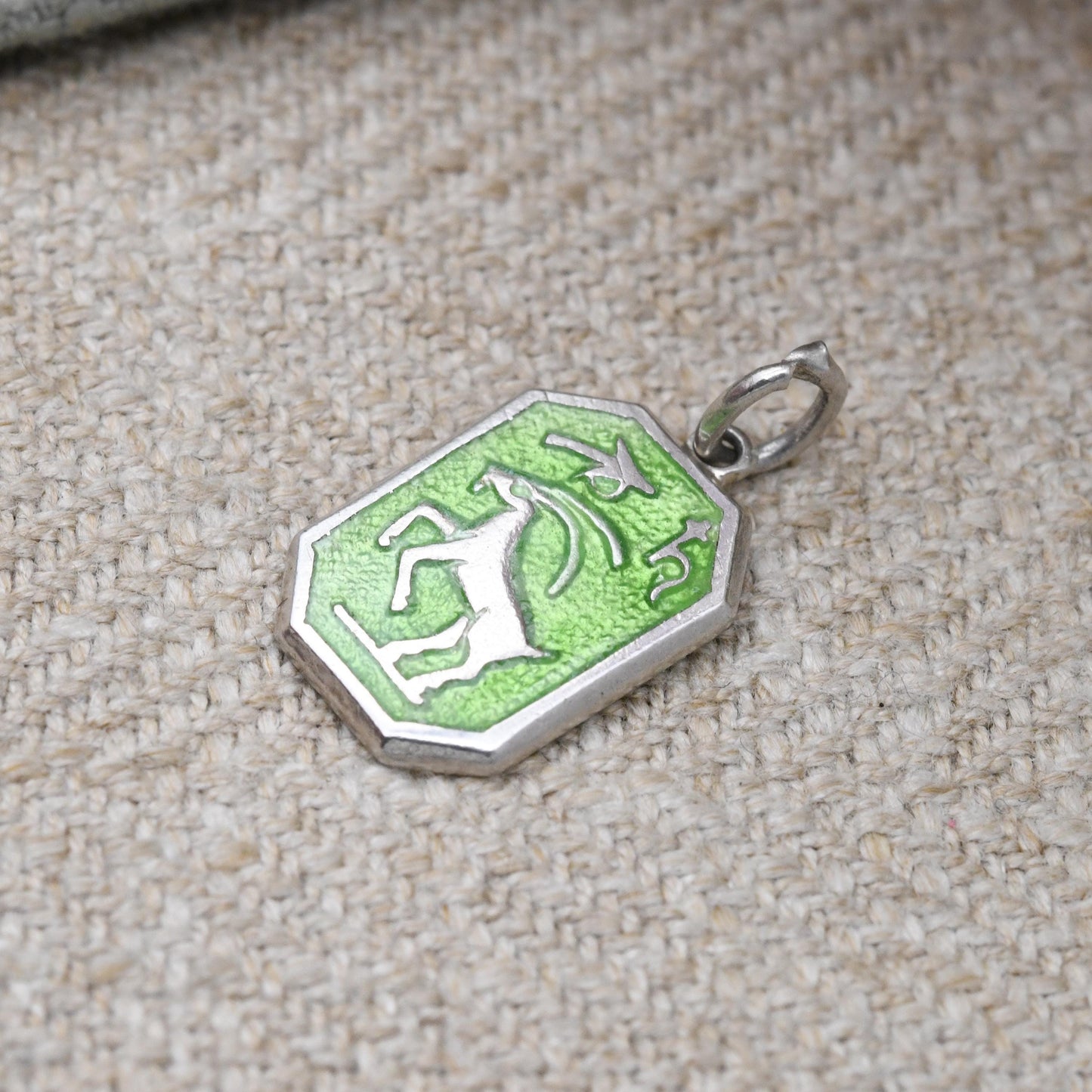 Vintage TLM Aries Zodiac Star Sign Charm - Green Enamel Astrology Pendant | March April Birthday Gift for Charm Bracelet Necklace