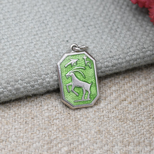 Vintage TLM Aries Zodiac Star Sign Charm - Green Enamel Astrology Pendant | March April Birthday Gift for Charm Bracelet Necklace