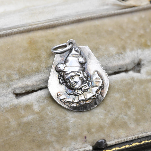 Vintage European Silver Clown Pendant - Circus Jewellery | Unusual Gift for Charm Bracelet Necklace