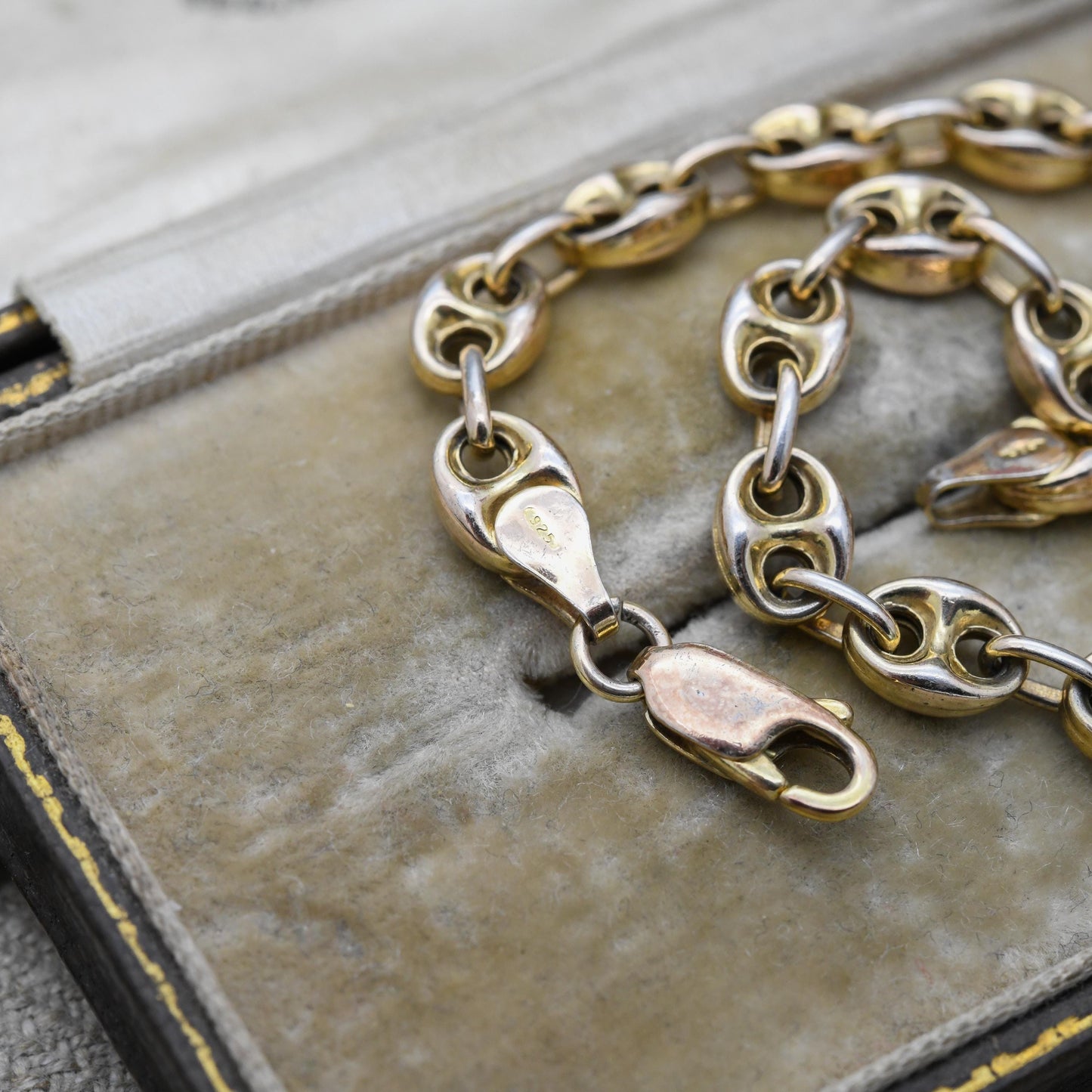 Italian Gold Plated and Sterling Silver Mariner Link Chain Bracelet Anchor Chain - Chunky Link Bracelet | Gift for Boyfriend | for Brother