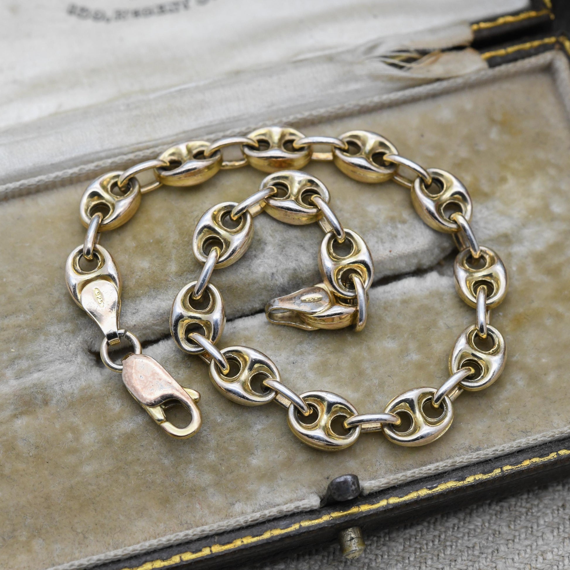 Italian Gold Plated and Sterling Silver Mariner Link Chain Bracelet Anchor Chain - Chunky Link Bracelet | Gift for Boyfriend | for Brother