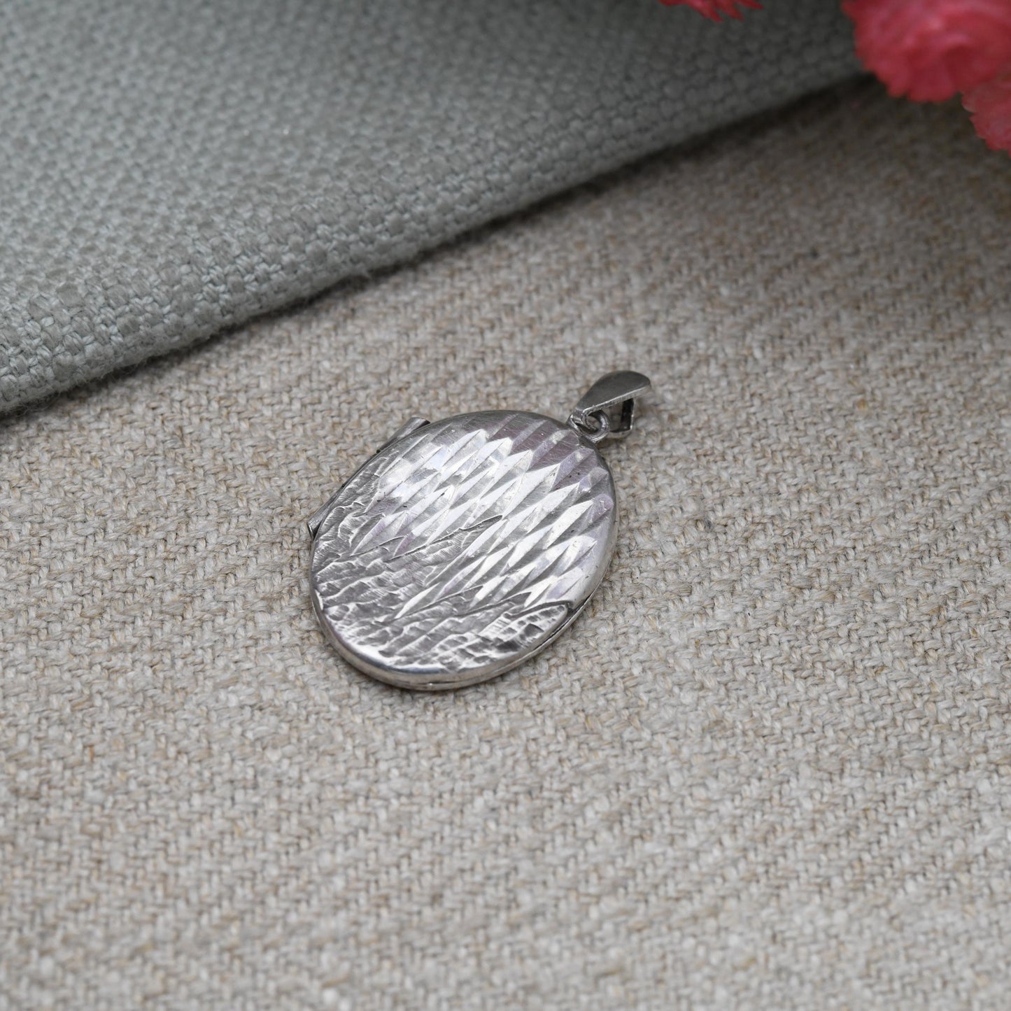 Vintage Sterling Silver Locket Pendant by Joseph Smith & Sons - Mid-Century Textured Engraved Locket | Pretty Gift for Her Necklace Stack