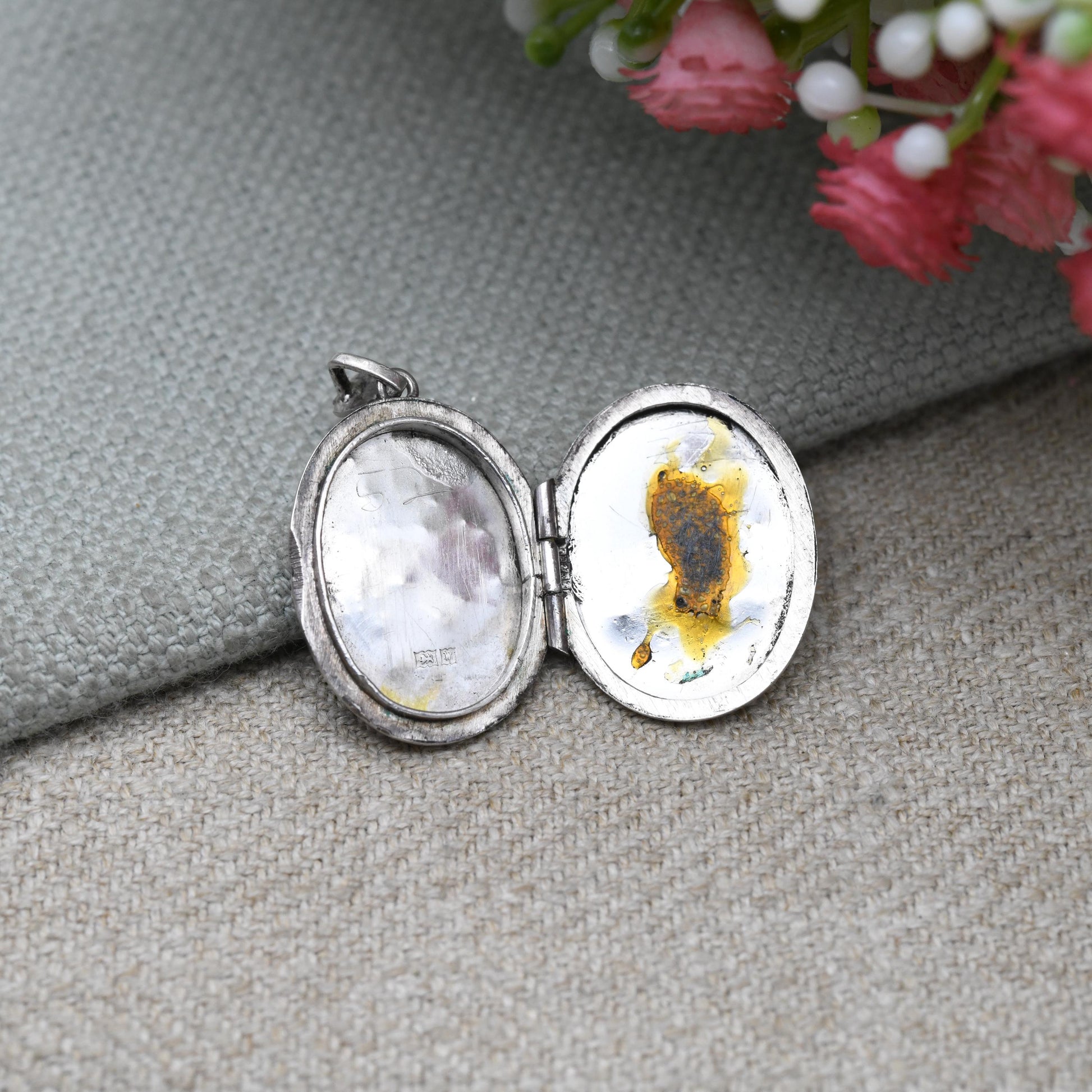 Vintage Sterling Silver Locket Pendant by Joseph Smith & Sons - Mid-Century Textured Engraved Locket | Pretty Gift for Her Necklace Stack