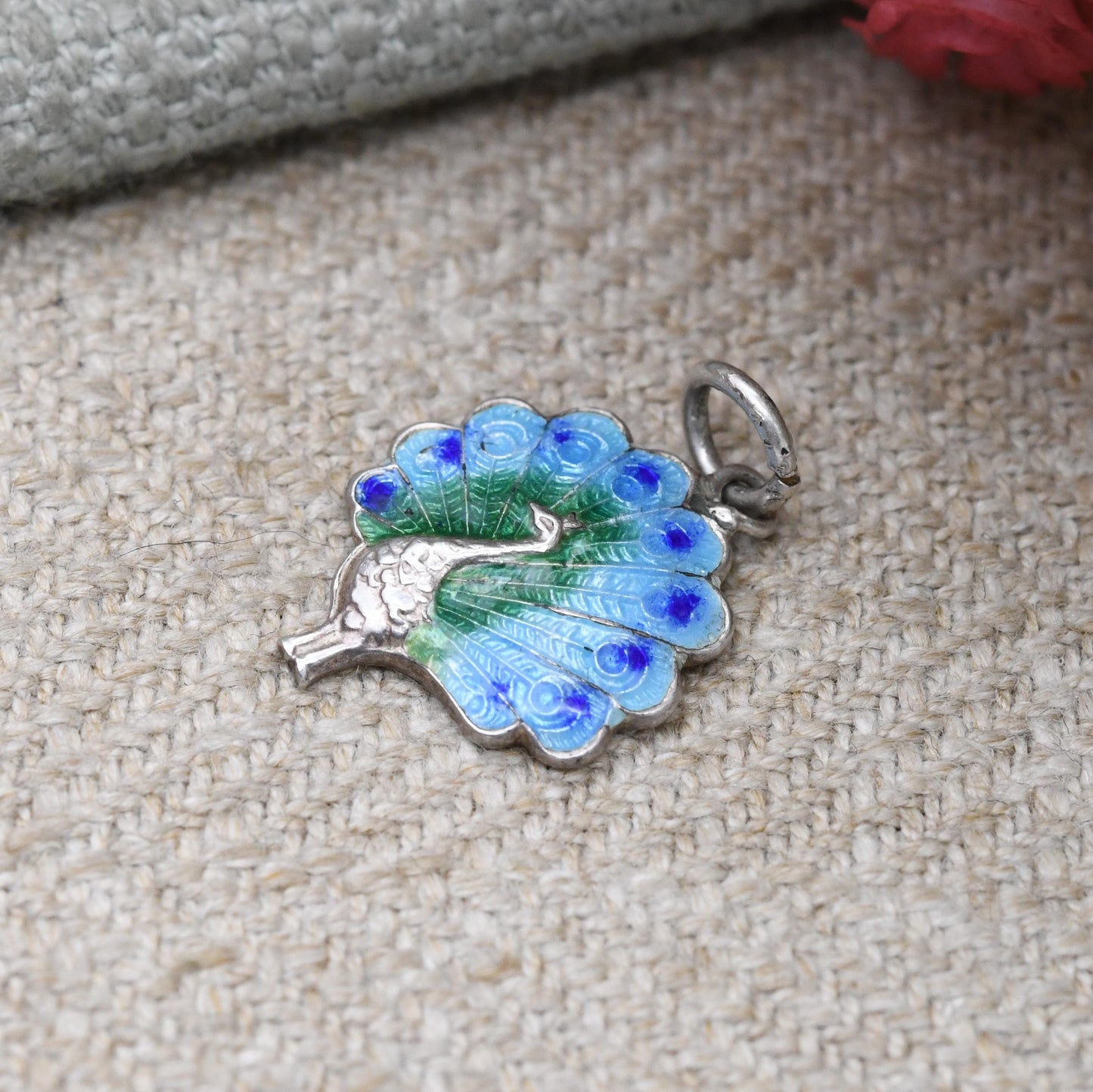 Sterling Silver Enamel Peacock Charm Pendant - Colourful Blue and Green Bird Jewellery | Animal Lover | Gift for Charm Bracelet Necklace