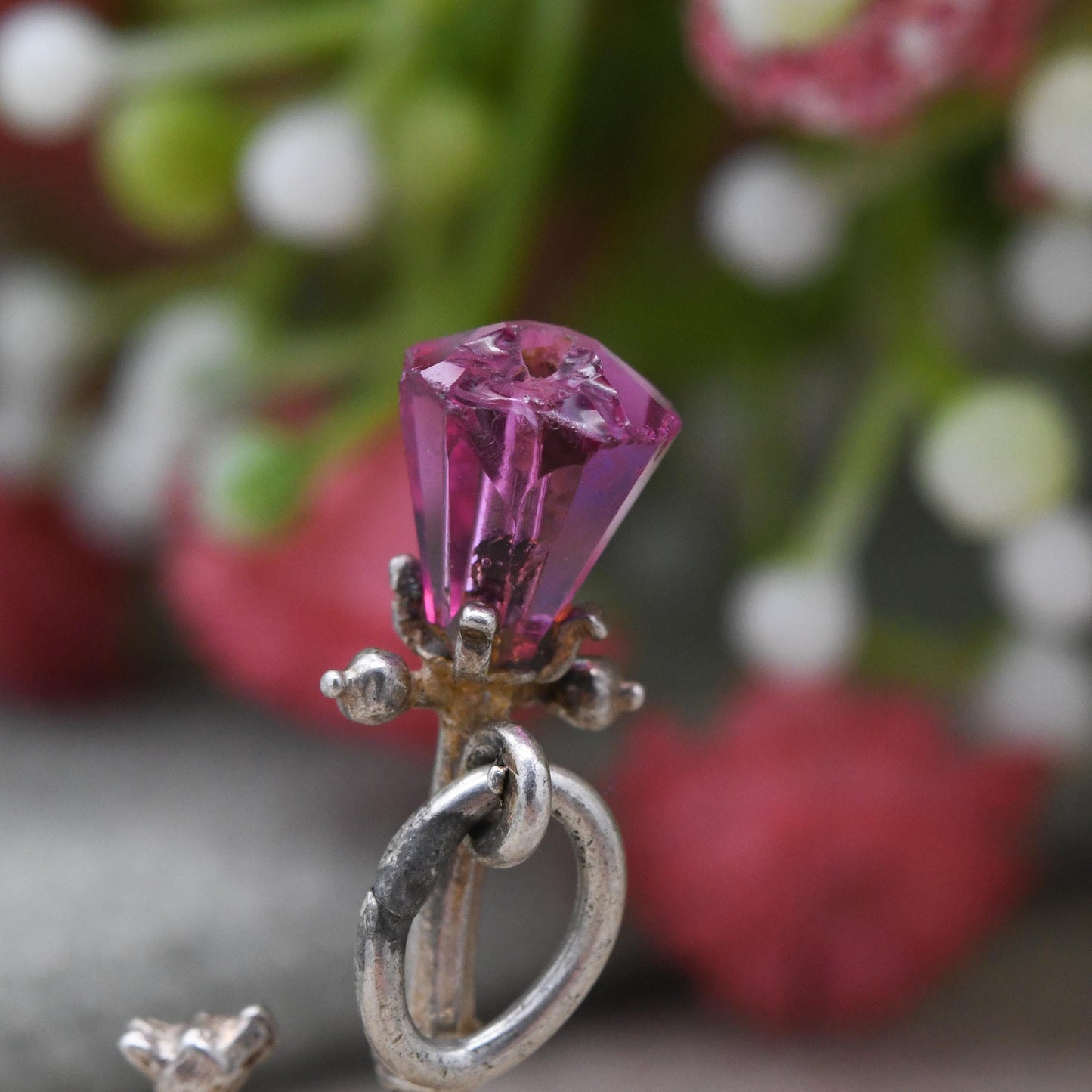 Vintage NUVO Sterling Silver Dog and Lamp Post Charm Pendant - Detailed Red Glass | Dog Charm | Animal Lover | Gift for Charm Bracelet