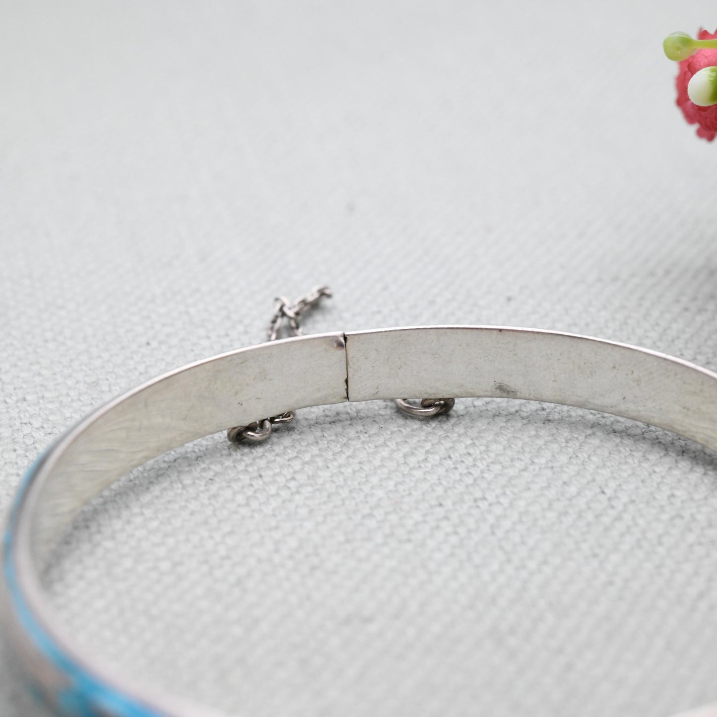 Sterling Silver Siam Blue Niello Boat Bangle Bracelet - Ornate Scrolling and Detailed Engraving Thai Jewellery | Gift for Her