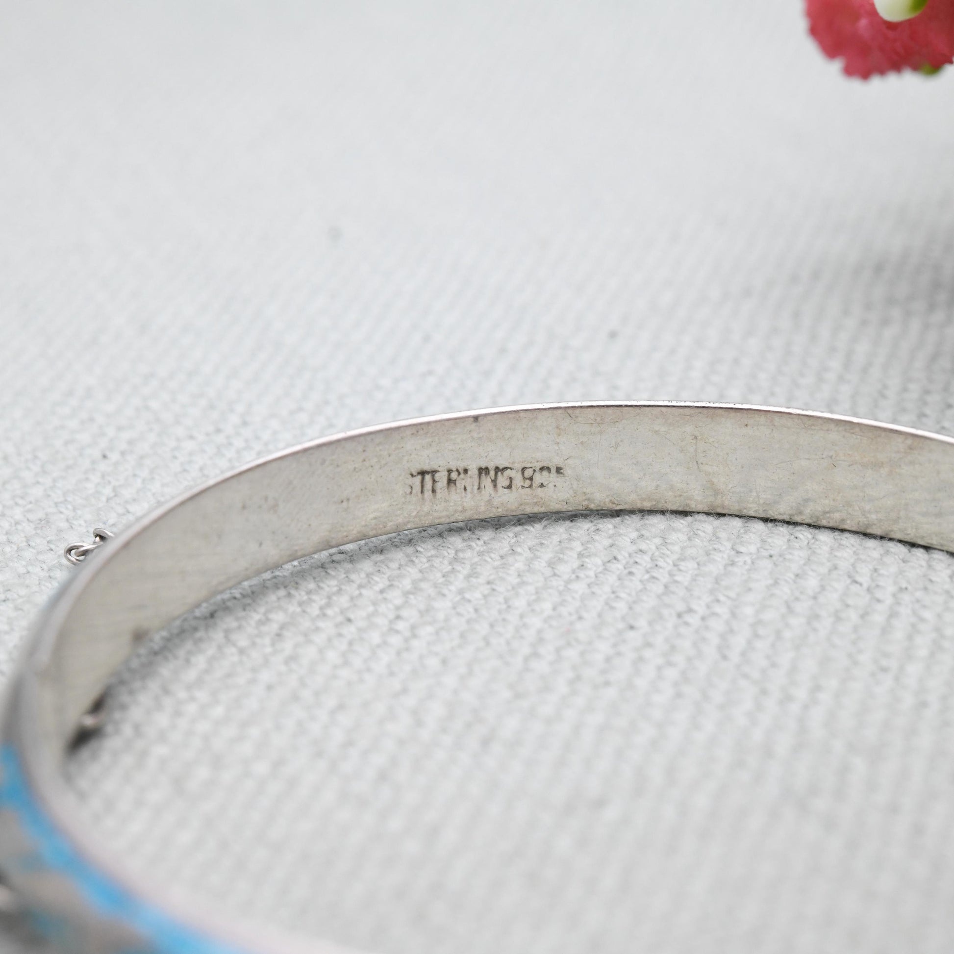 Sterling Silver Siam Blue Niello Boat Bangle Bracelet - Ornate Scrolling and Detailed Engraving Thai Jewellery | Gift for Her