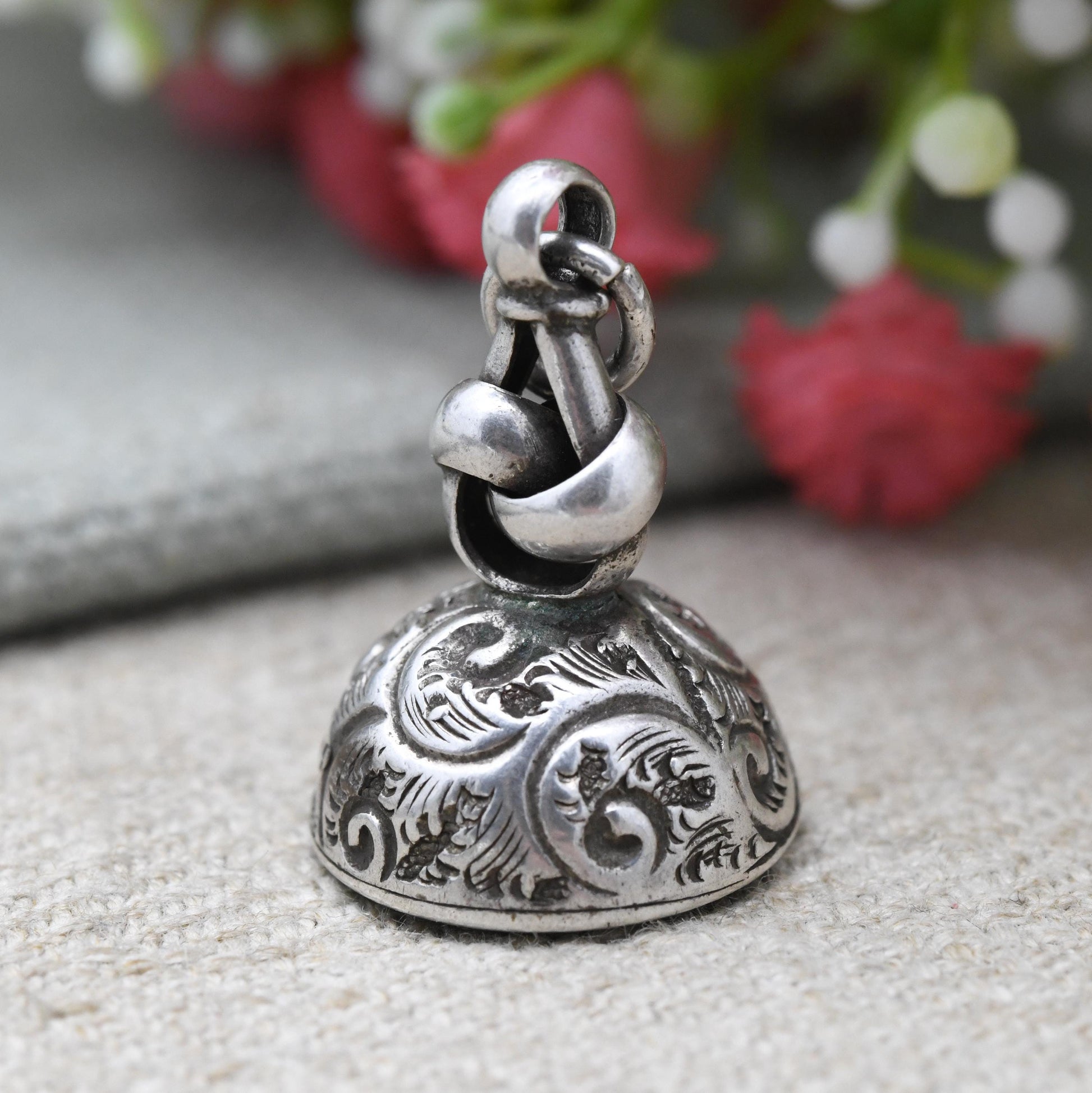 Antique Sterling Silver Bloodstone Watch Fob Pendant 1890 - H W Ashford & Co Engraved Scrolling Victorian Jewellery | Gentleman’s Accessory