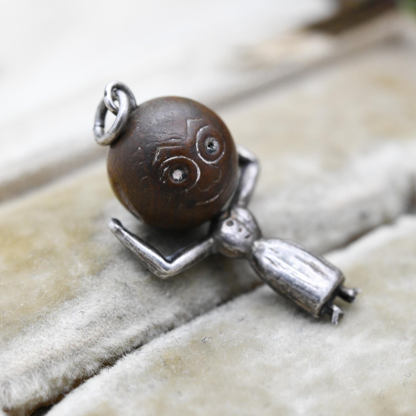 Antique Lady Touch Wud Sterling Silver Charm Pendant - First World War Good Luck Charm Tommy Touch Wood Head Unusual Gift for Charm Bracelet